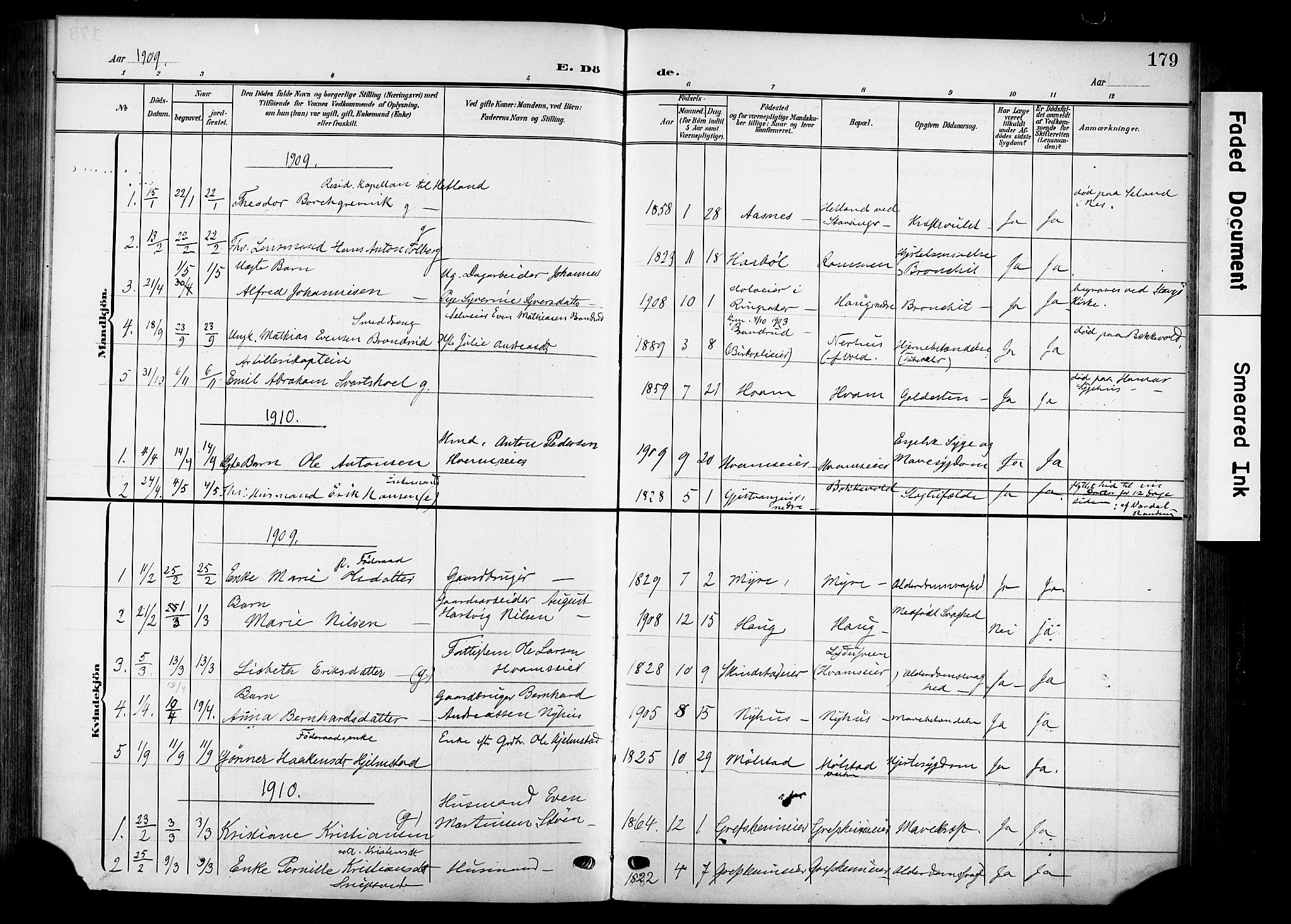Nes prestekontor, Hedmark, SAH/PREST-020/K/Ka/L0014: Parish register (official) no. 14, 1906-1929, p. 179