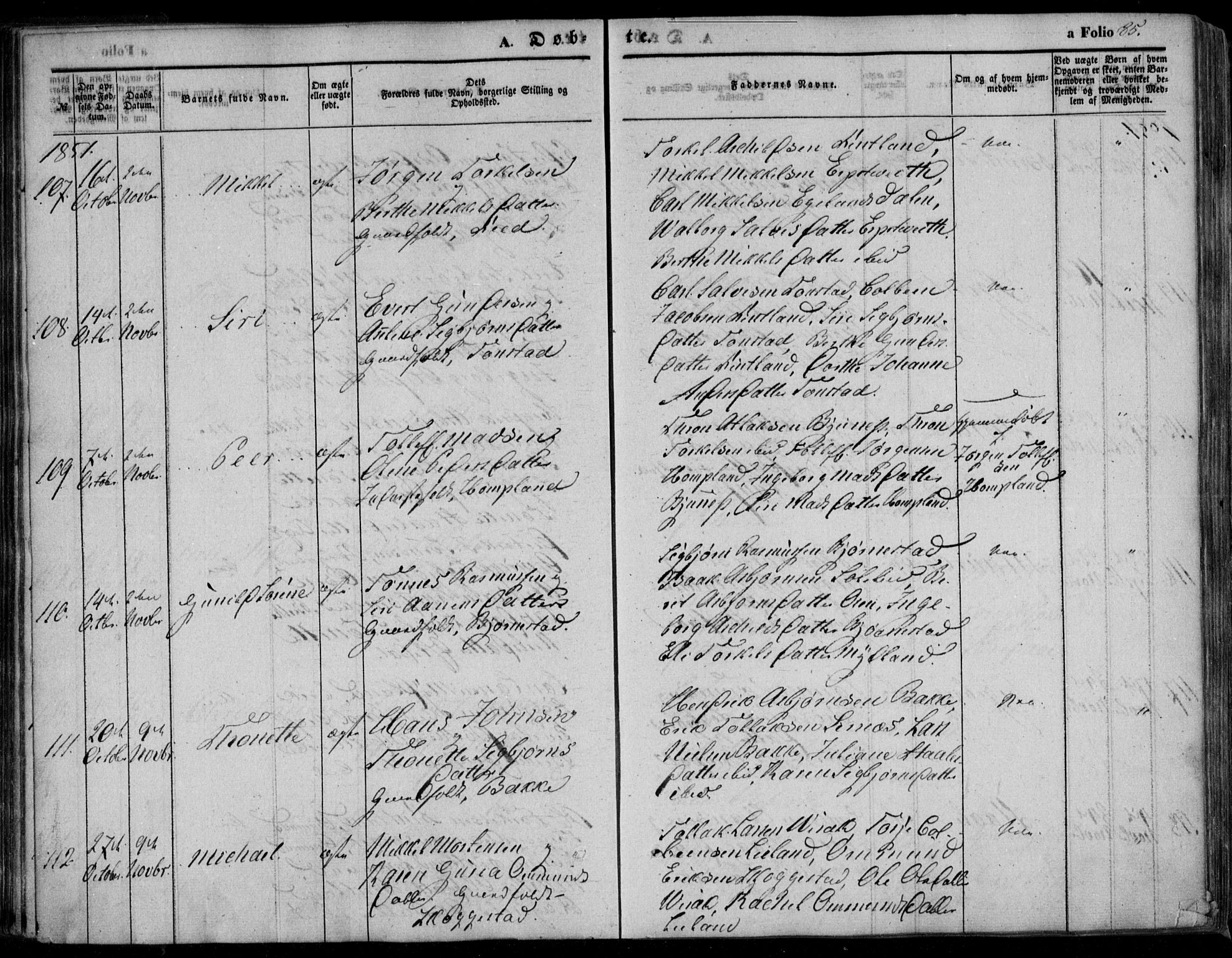 Bakke sokneprestkontor, AV/SAK-1111-0002/F/Fa/Faa/L0005: Parish register (official) no. A 5, 1847-1855, p. 85