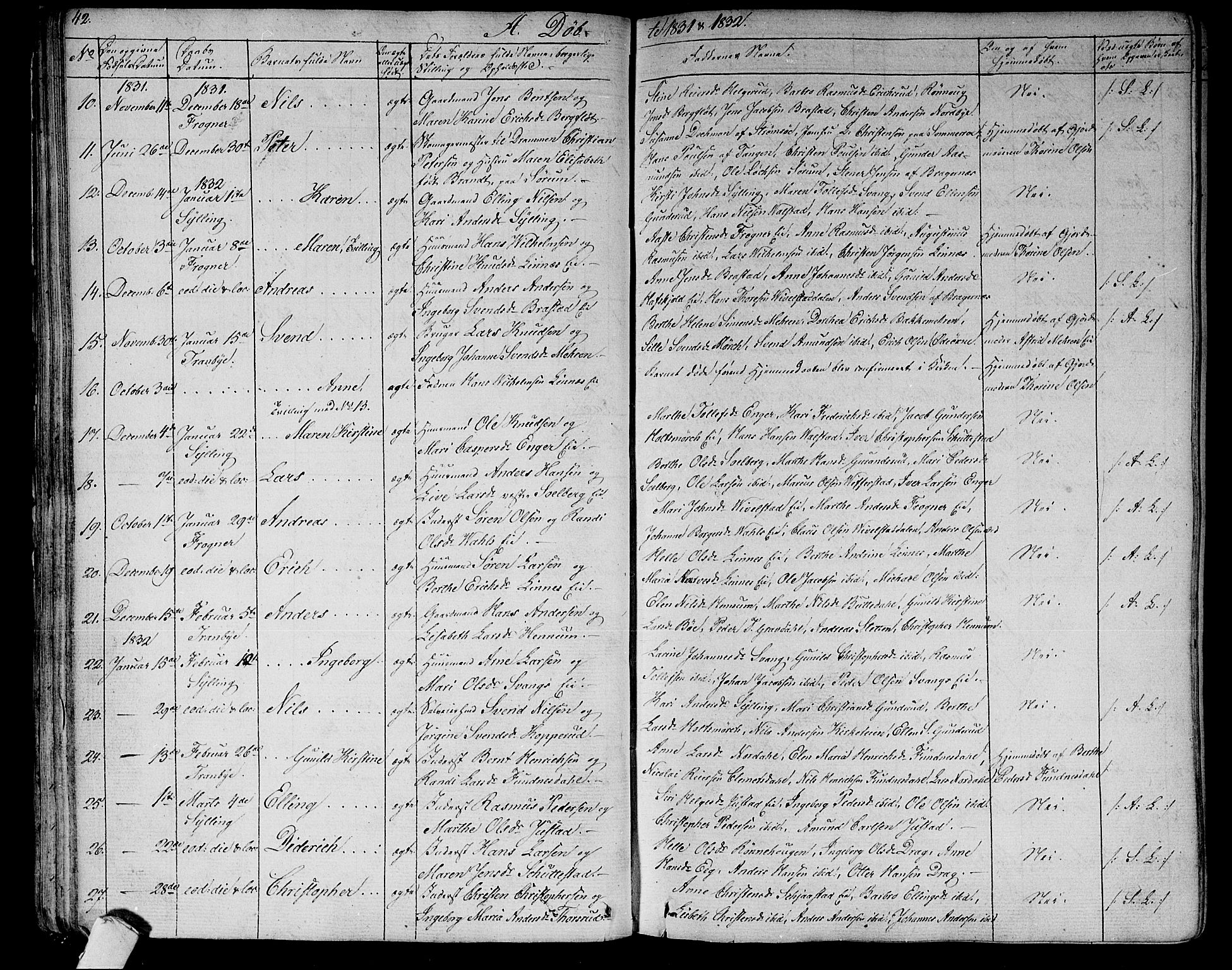 Lier kirkebøker, AV/SAKO-A-230/F/Fa/L0010: Parish register (official) no. I 10, 1827-1843, p. 42