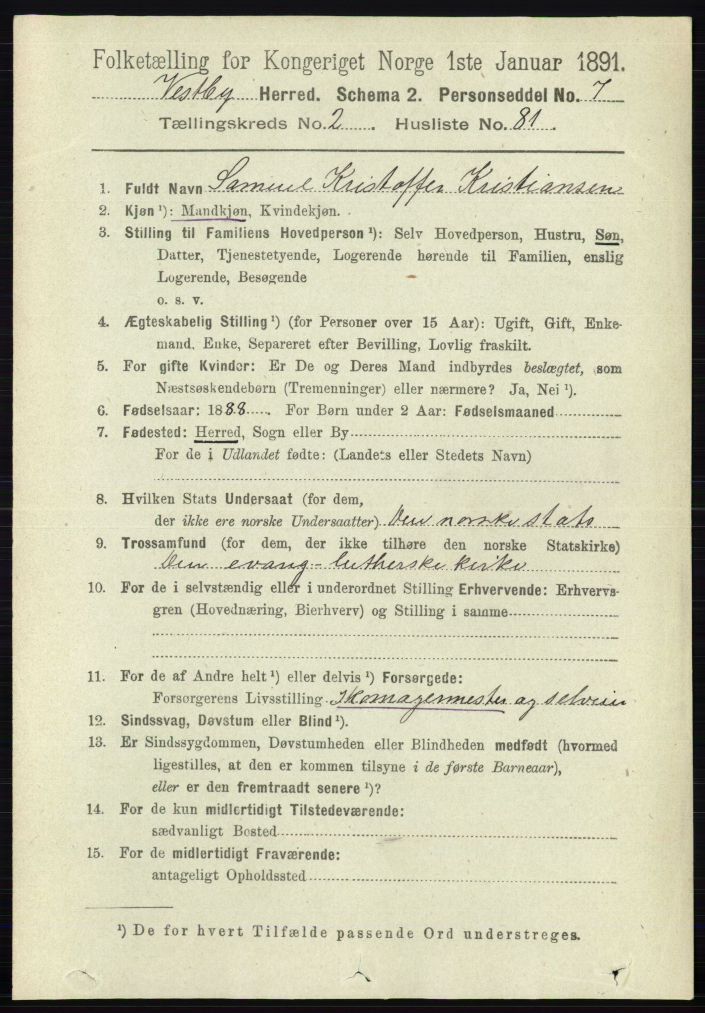 RA, 1891 census for 0211 Vestby, 1891, p. 951