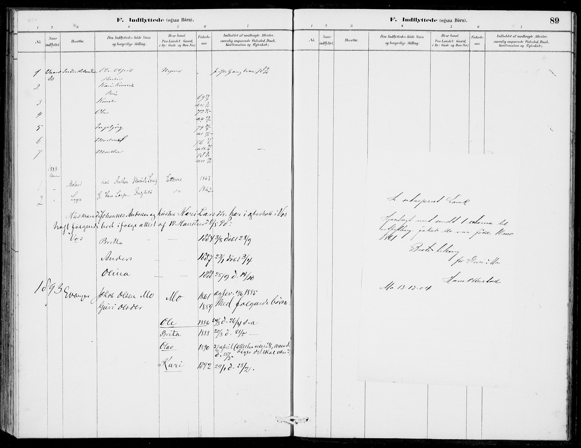 Hosanger sokneprestembete, AV/SAB-A-75801/H/Haa: Parish register (official) no. C  1, 1880-1900, p. 89