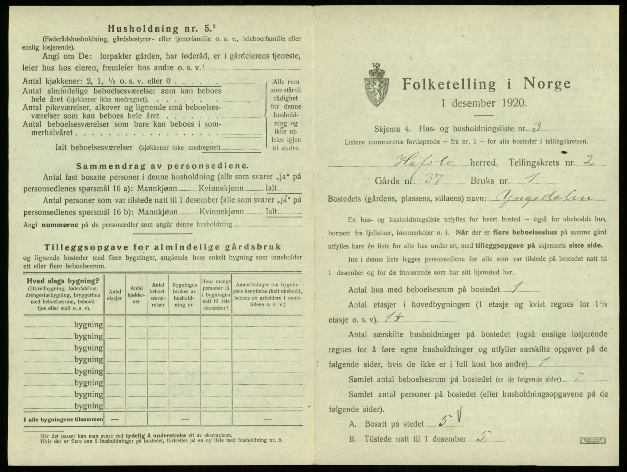 SAB, 1920 census for Hafslo, 1920, p. 163