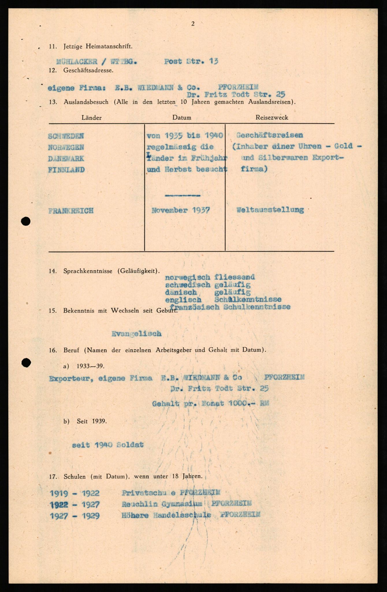 Forsvaret, Forsvarets overkommando II, AV/RA-RAFA-3915/D/Db/L0035: CI Questionaires. Tyske okkupasjonsstyrker i Norge. Tyskere., 1945-1946, p. 499