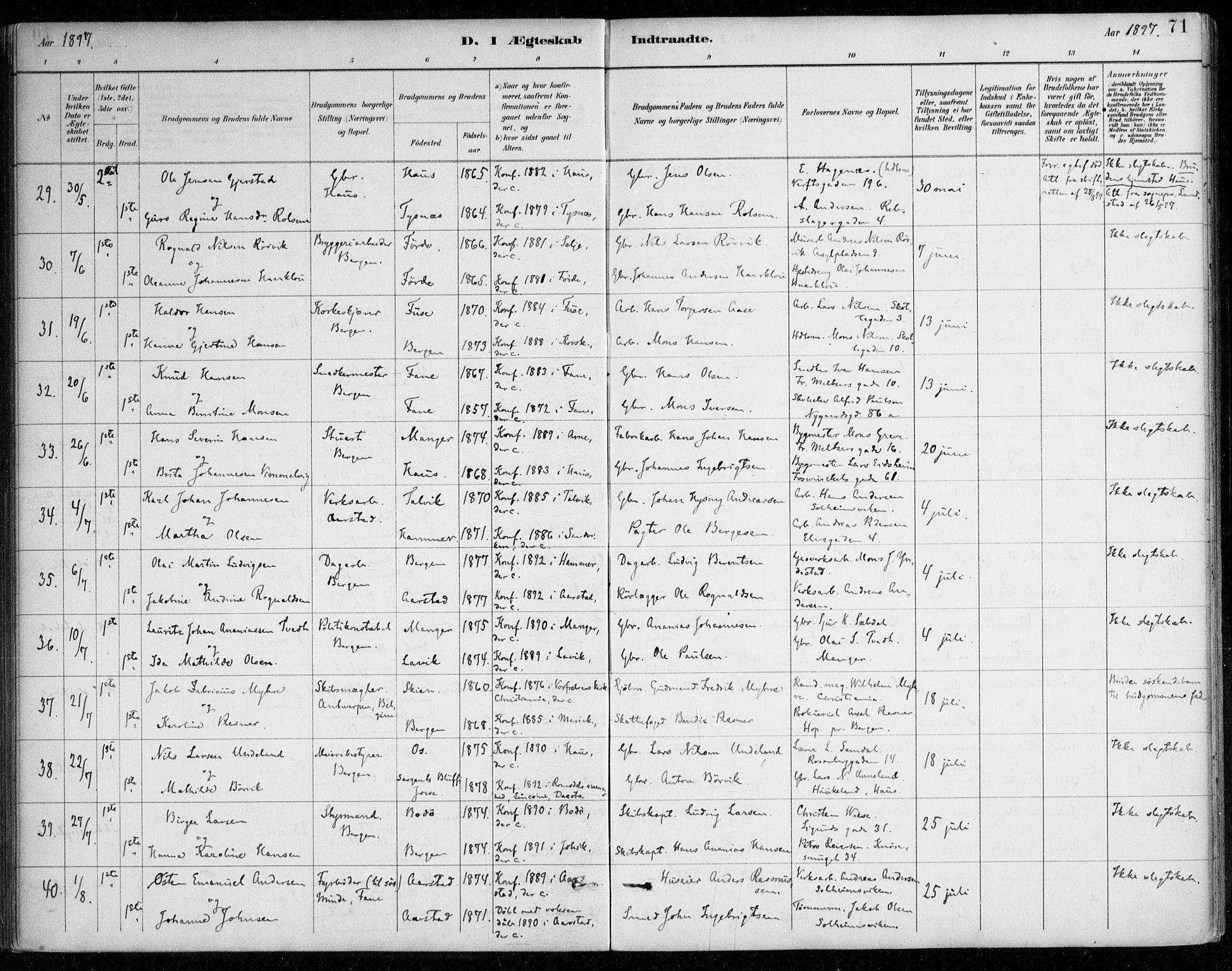 Johanneskirken sokneprestembete, AV/SAB-A-76001/H/Haa/L0012: Parish register (official) no. D 1, 1885-1912, p. 71