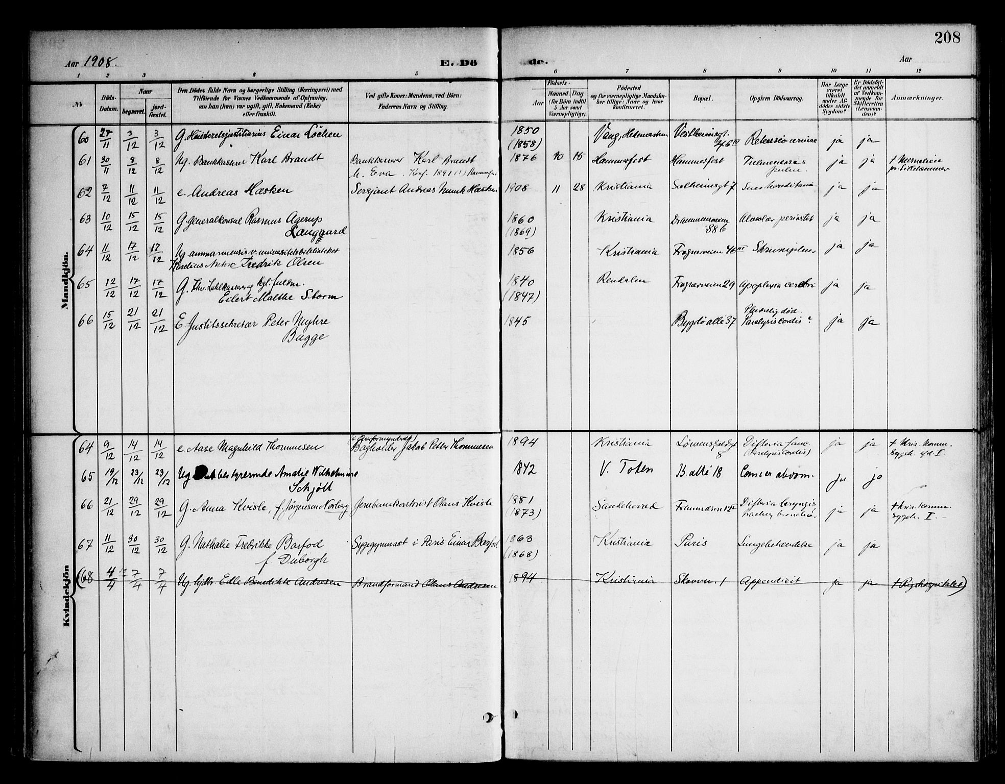 Frogner prestekontor Kirkebøker, AV/SAO-A-10886/F/Fa/L0004: Parish register (official) no. 4, 1898-1921, p. 208