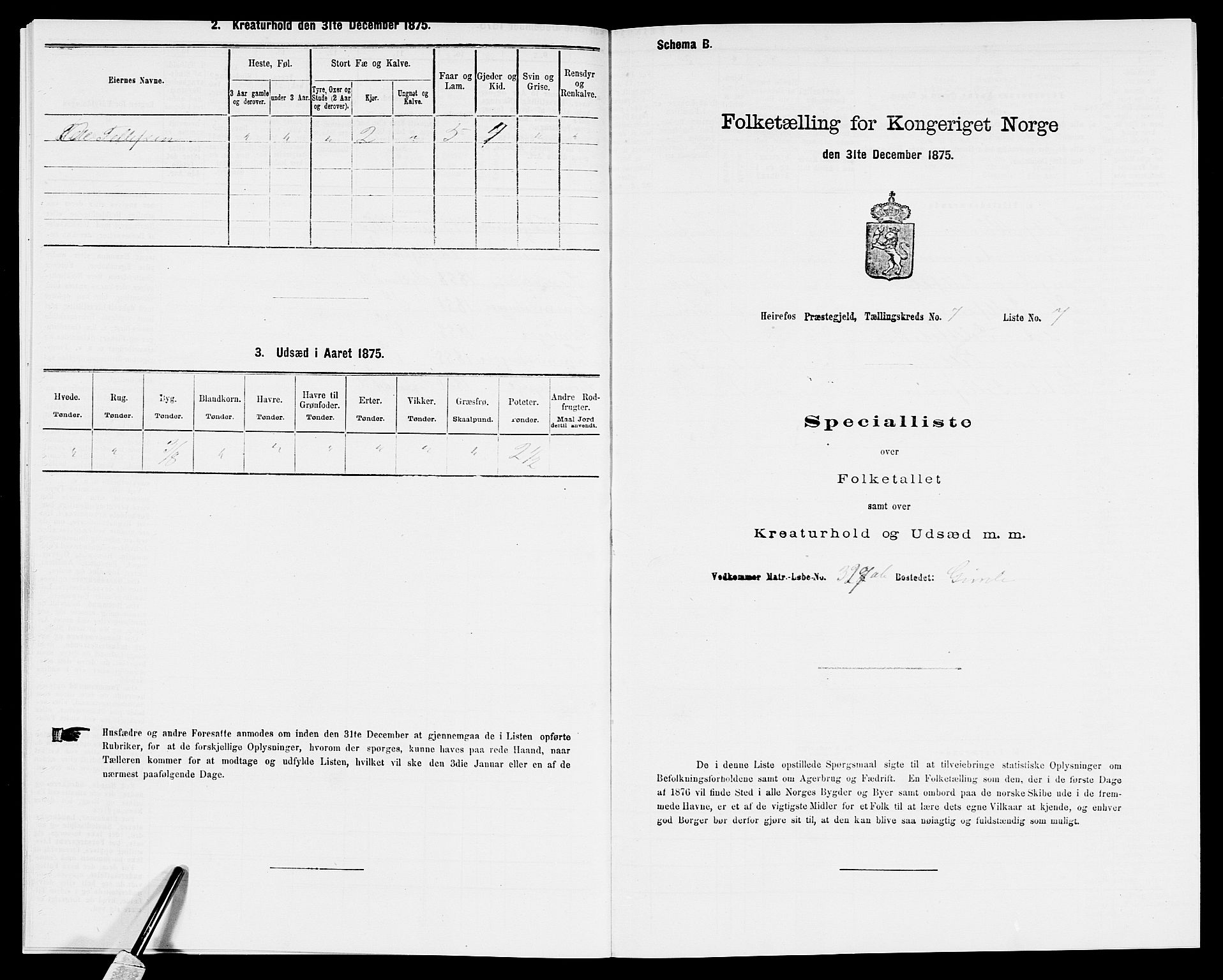 SAK, 1875 census for 0933P Herefoss, 1875, p. 575