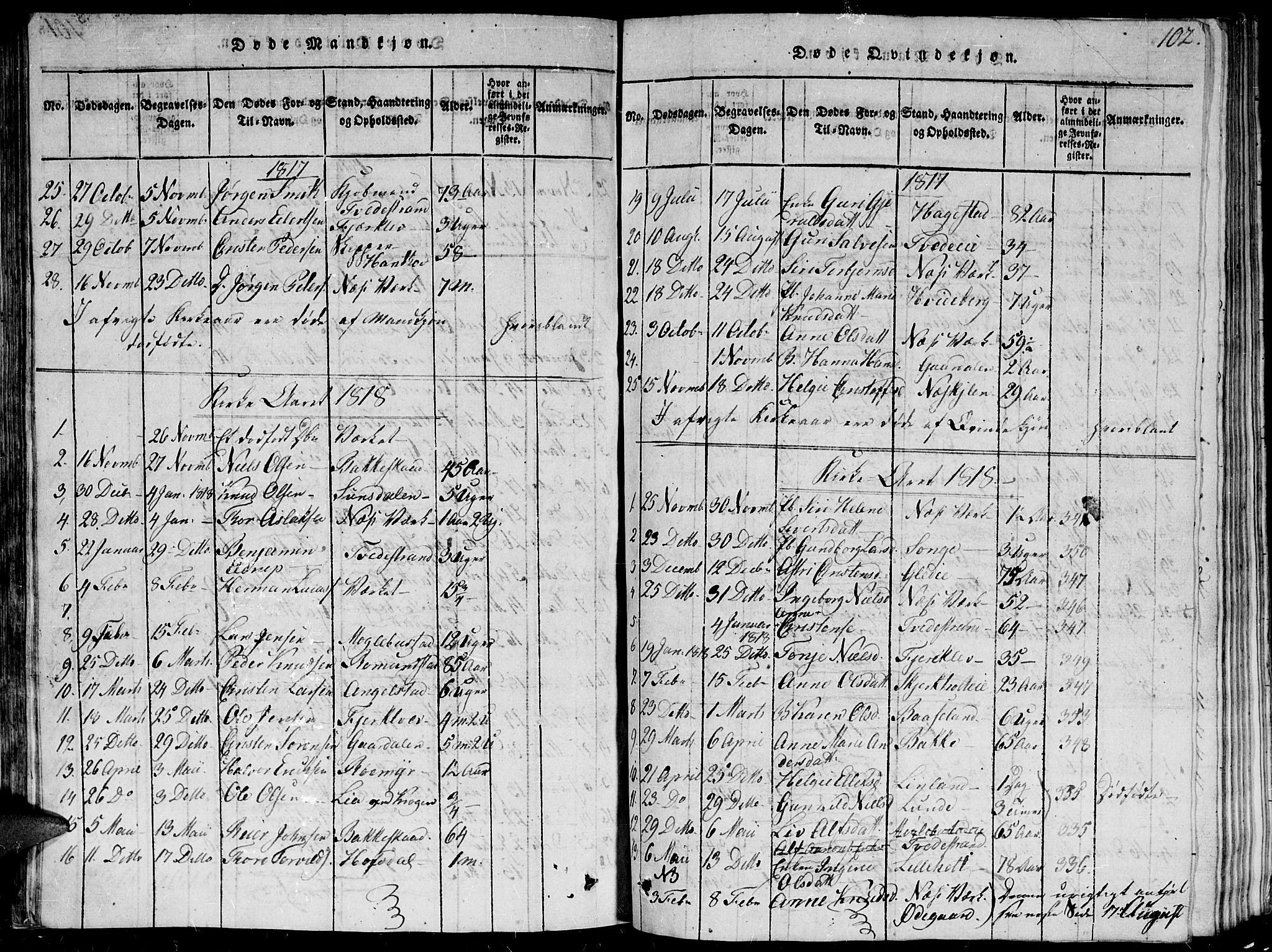 Holt sokneprestkontor, AV/SAK-1111-0021/F/Fb/L0006: Parish register (copy) no. B 6, 1813-1823, p. 102