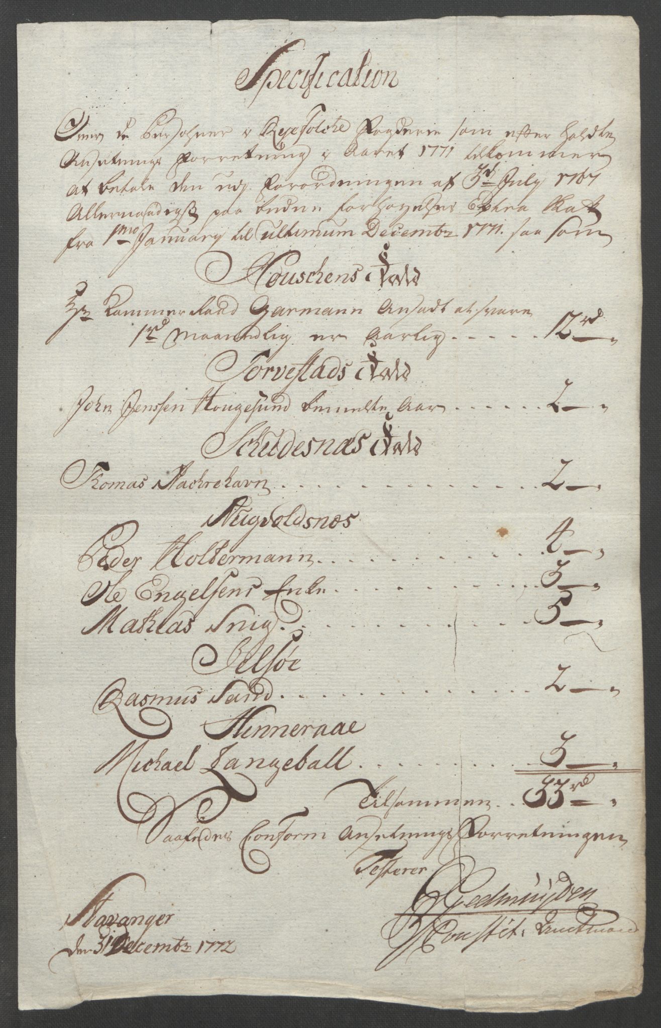 Rentekammeret inntil 1814, Reviderte regnskaper, Fogderegnskap, RA/EA-4092/R47/L2972: Ekstraskatten Ryfylke, 1762-1780, p. 285