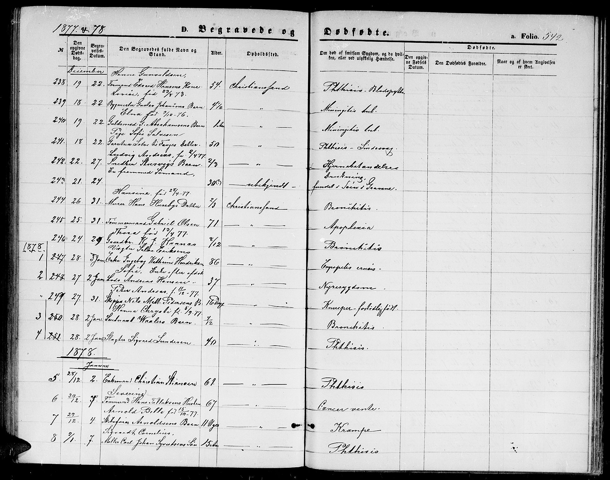 Kristiansand domprosti, SAK/1112-0006/F/Fb/L0013: Parish register (copy) no. B 13, 1871-1880, p. 542