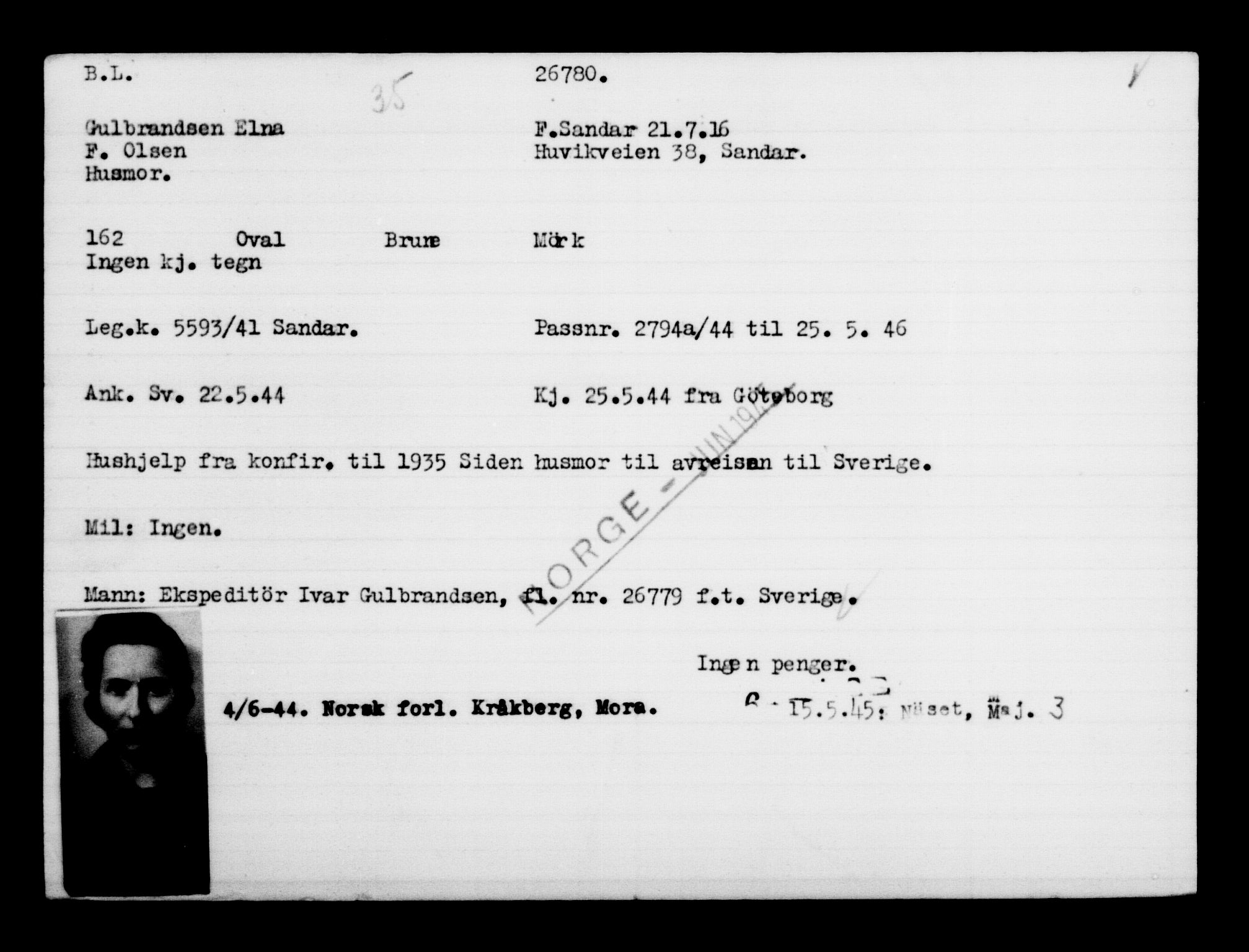 Den Kgl. Norske Legasjons Flyktningskontor, AV/RA-S-6753/V/Va/L0011: Kjesäterkartoteket.  Flyktningenr. 25300-28349, 1940-1945, p. 1556