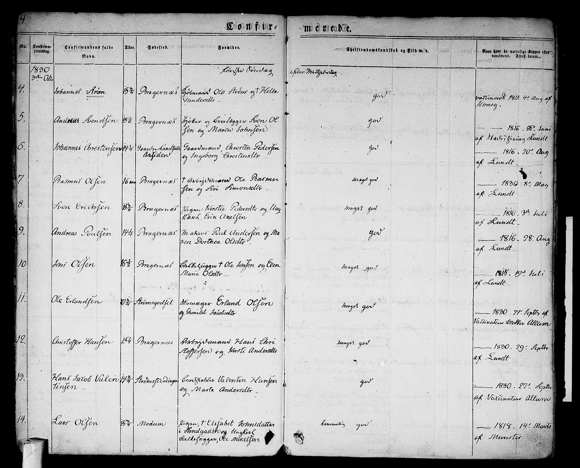 Bragernes kirkebøker, AV/SAKO-A-6/F/Fc/L0001: Parish register (official) no. III 1, 1830-1853, p. 4