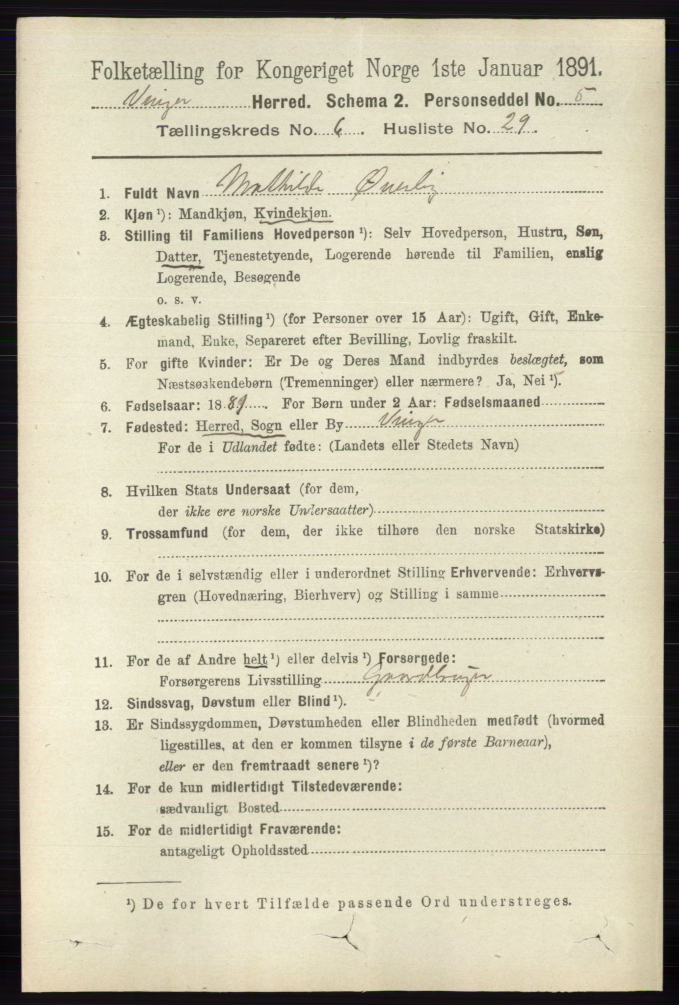 RA, 1891 census for 0421 Vinger, 1891, p. 2782