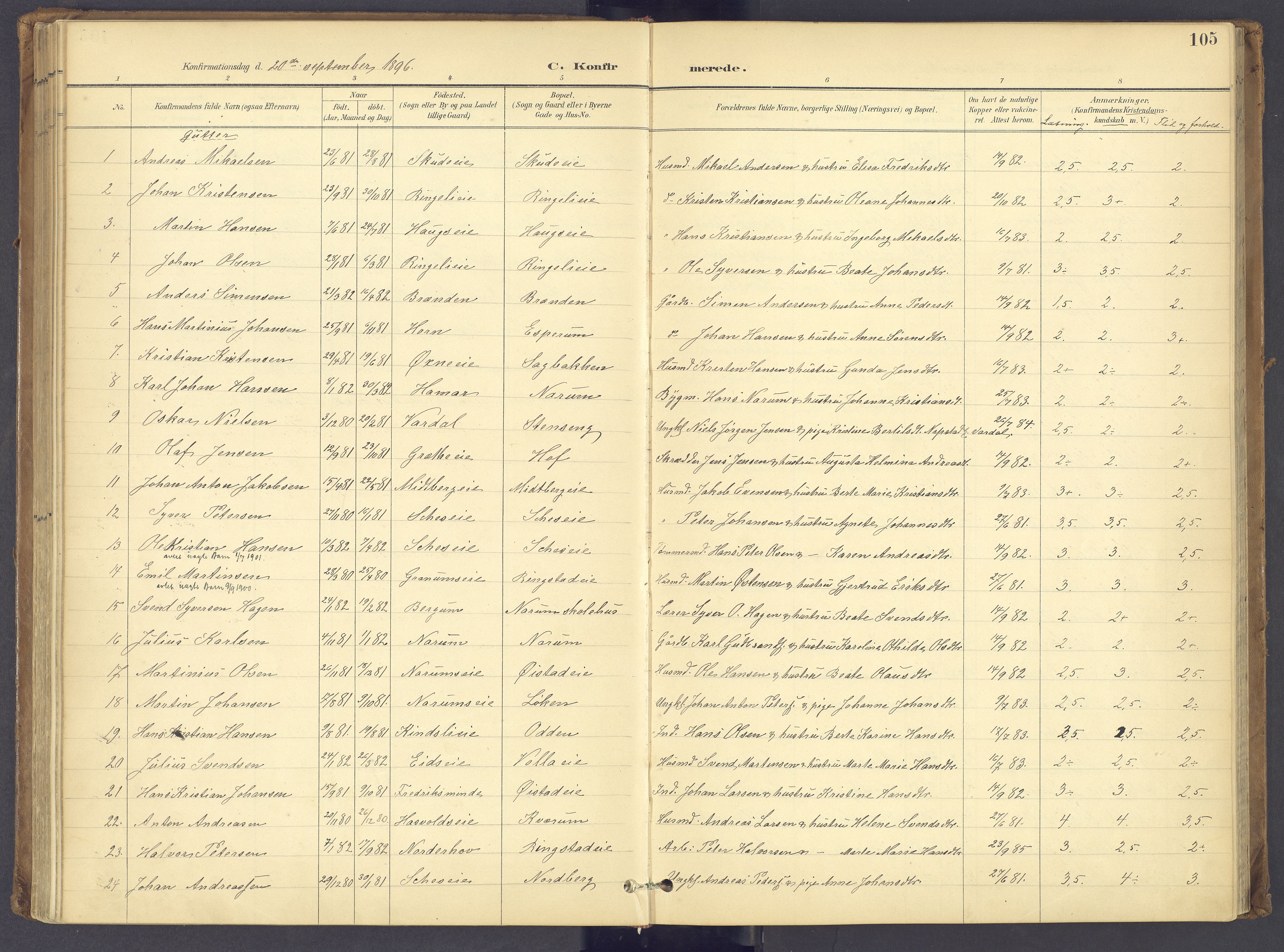 Søndre Land prestekontor, SAH/PREST-122/K/L0006: Parish register (official) no. 6, 1895-1904, p. 105