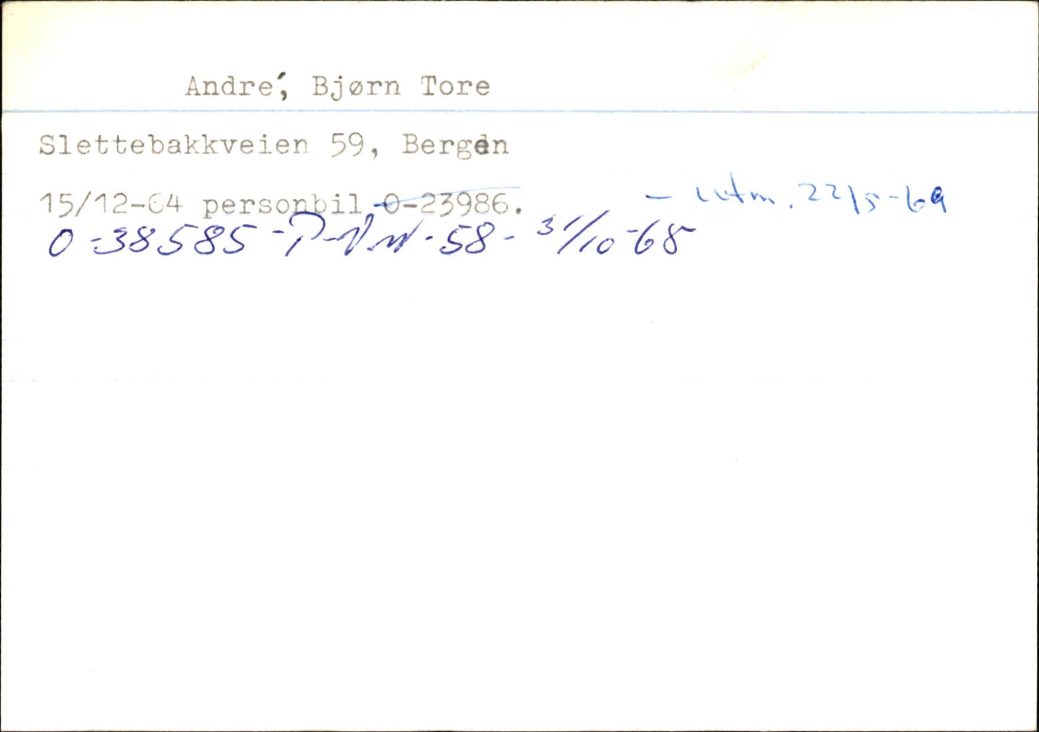 Statens vegvesen, Hordaland vegkontor, SAB/A-5201/2/Hb/L0002: O-eierkort A-B, 1920-1971, p. 1