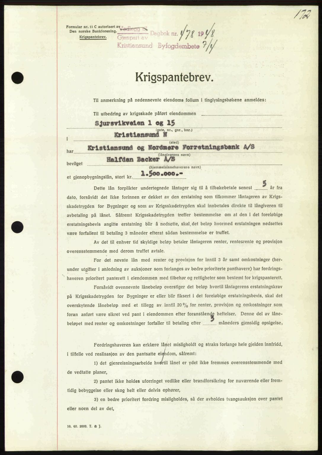 Kristiansund byfogd, AV/SAT-A-4587/A/27: Mortgage book no. 44, 1947-1948, Diary no: : 478/1948
