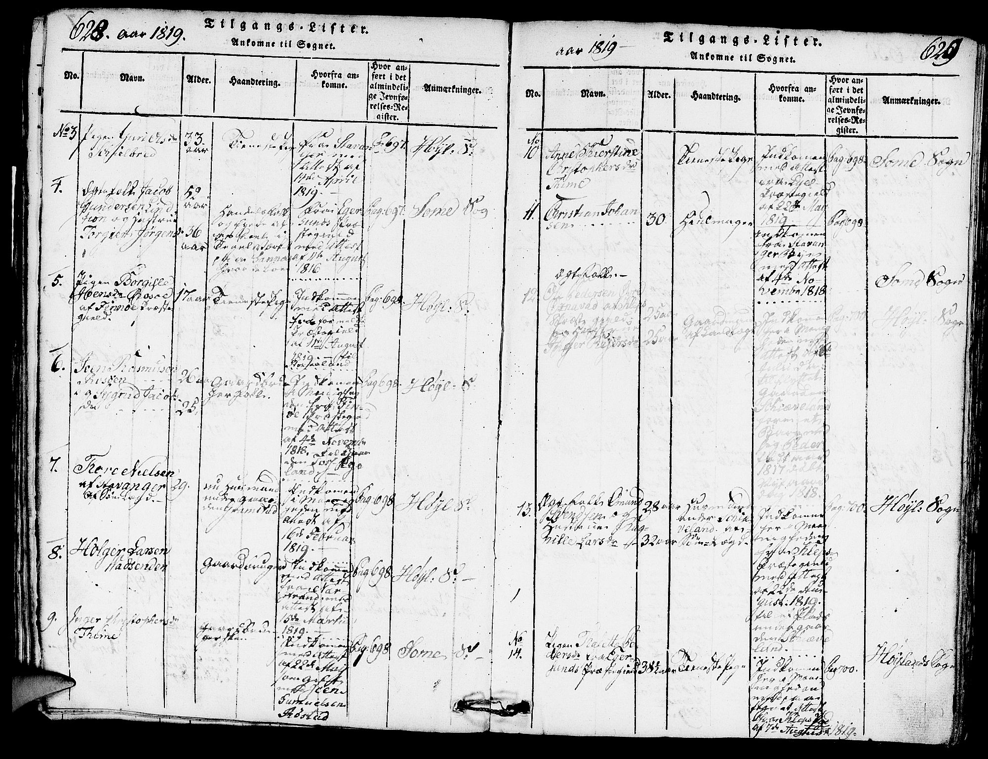 Høyland sokneprestkontor, SAST/A-101799/001/30BA/L0006: Parish register (official) no. A 6, 1815-1825, p. 628-629