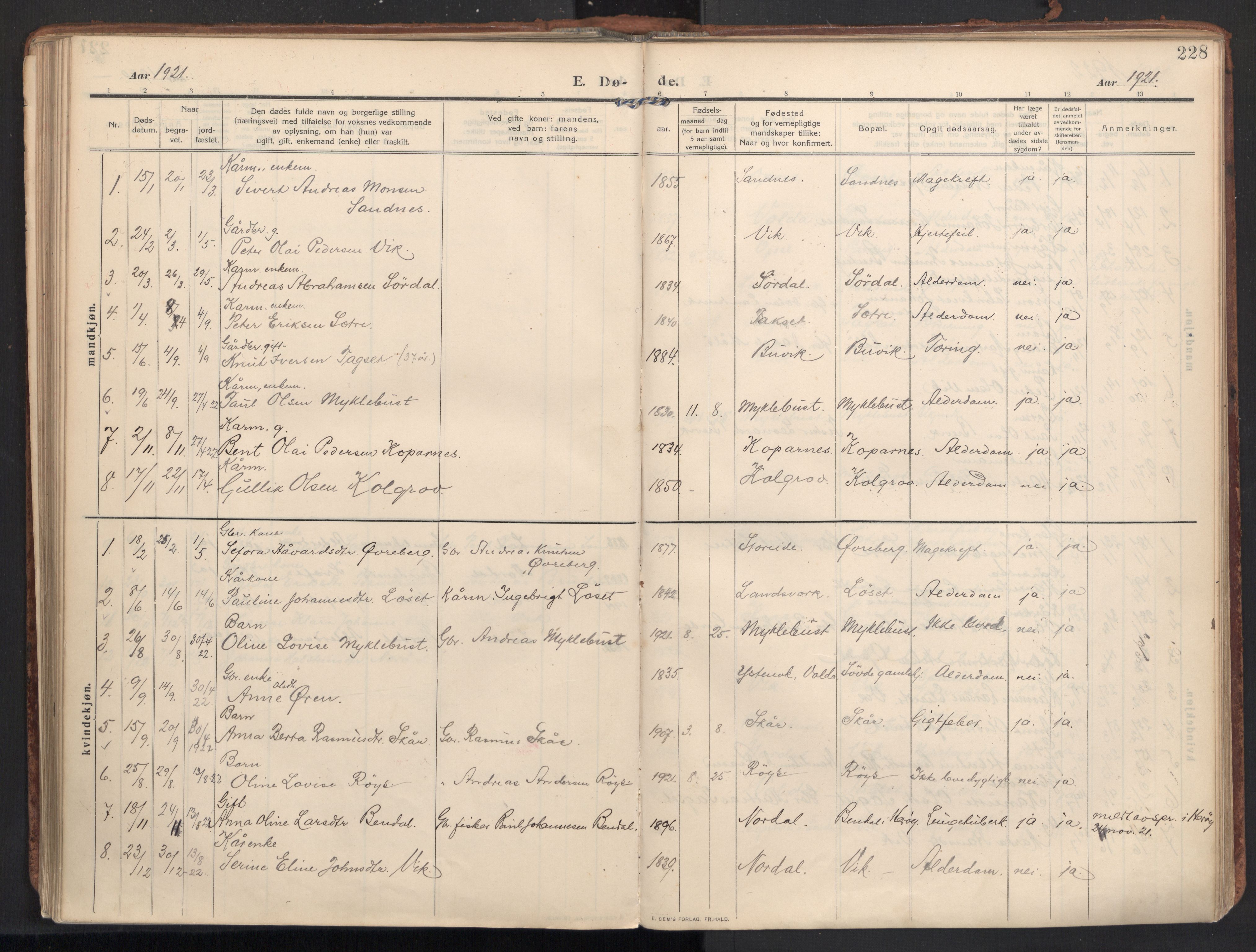 Ministerialprotokoller, klokkerbøker og fødselsregistre - Møre og Romsdal, AV/SAT-A-1454/502/L0026: Parish register (official) no. 502A04, 1909-1933, p. 228