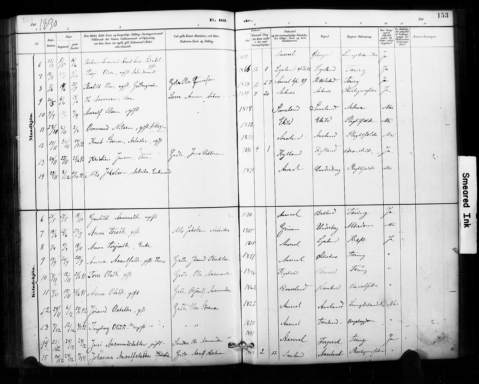 Åseral sokneprestkontor, AV/SAK-1111-0051/F/Fa/L0003: Parish register (official) no. A 3, 1884-1901, p. 153