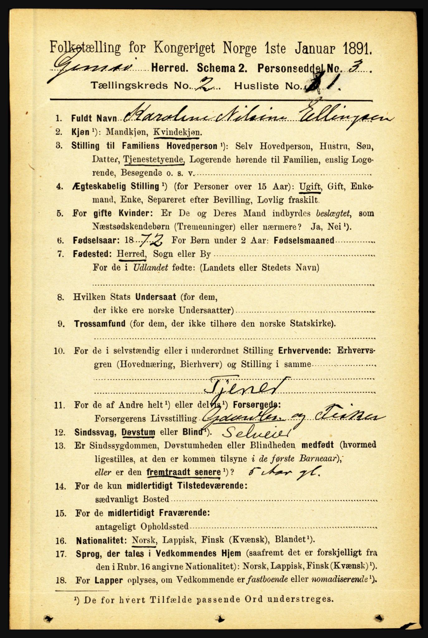 RA, 1891 census for 1864 Gimsøy, 1891, p. 320