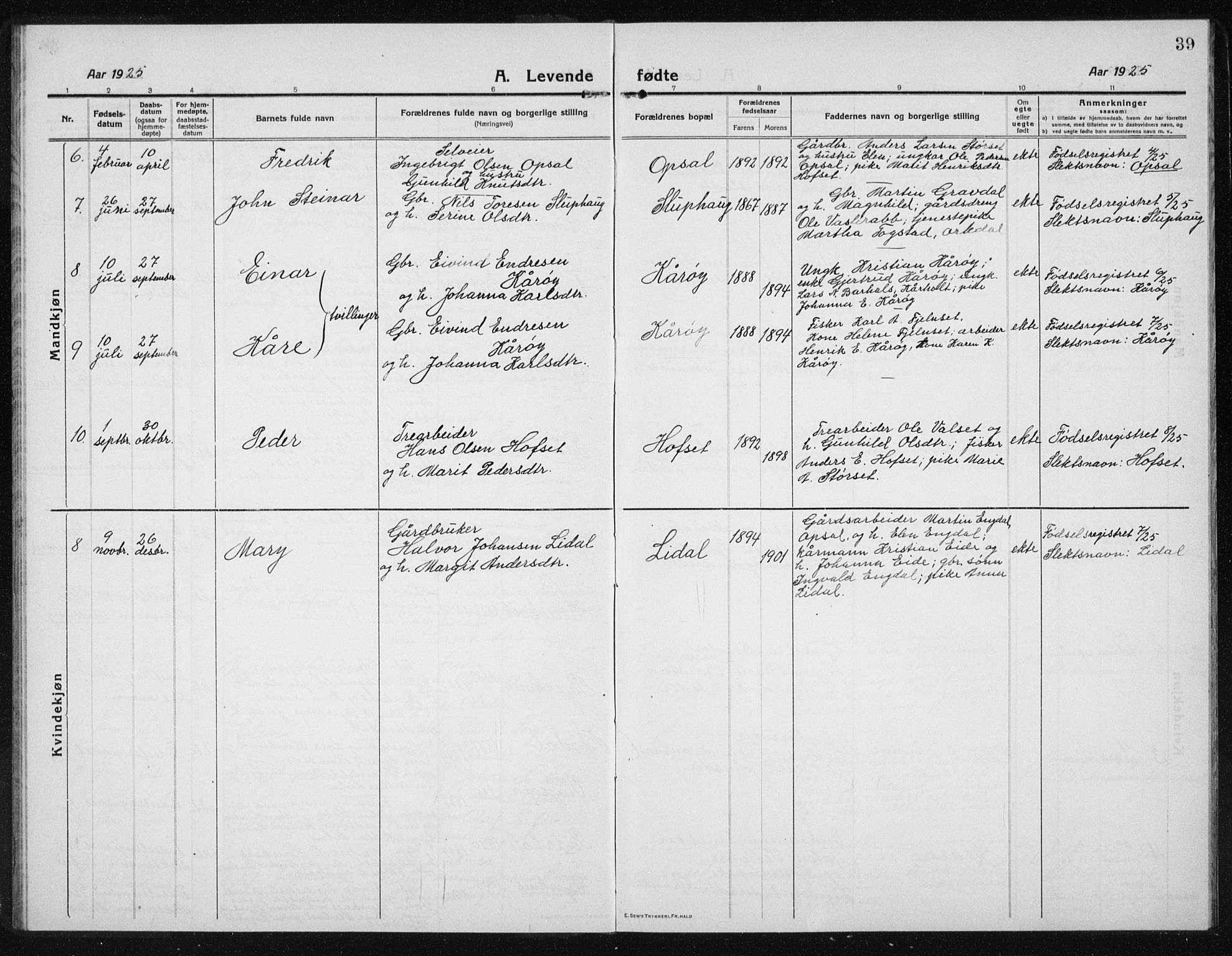 Ministerialprotokoller, klokkerbøker og fødselsregistre - Sør-Trøndelag, SAT/A-1456/631/L0515: Parish register (copy) no. 631C03, 1913-1939, p. 39