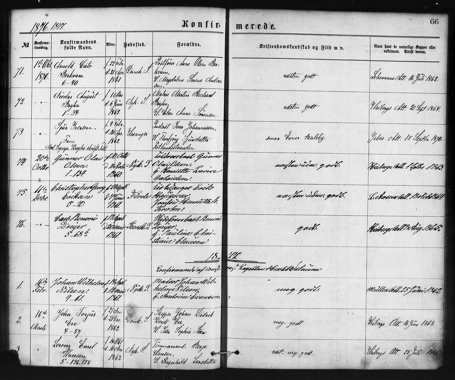 Nykirken Sokneprestembete, SAB/A-77101/H/Haa/L0025: Parish register (official) no. C 4, 1870-1886, p. 66