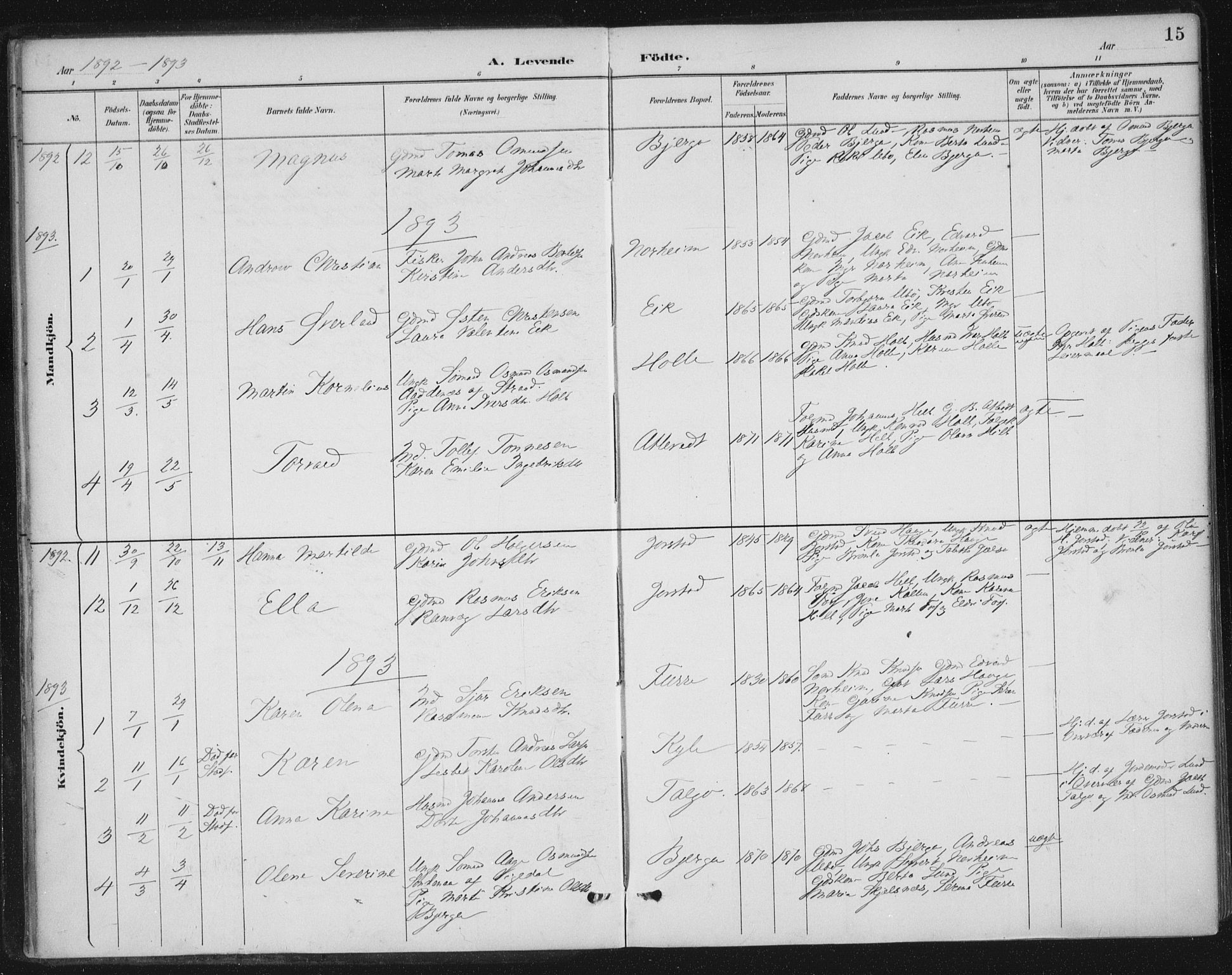 Nedstrand sokneprestkontor, AV/SAST-A-101841/01/IV: Parish register (official) no. A 13, 1887-1915, p. 15