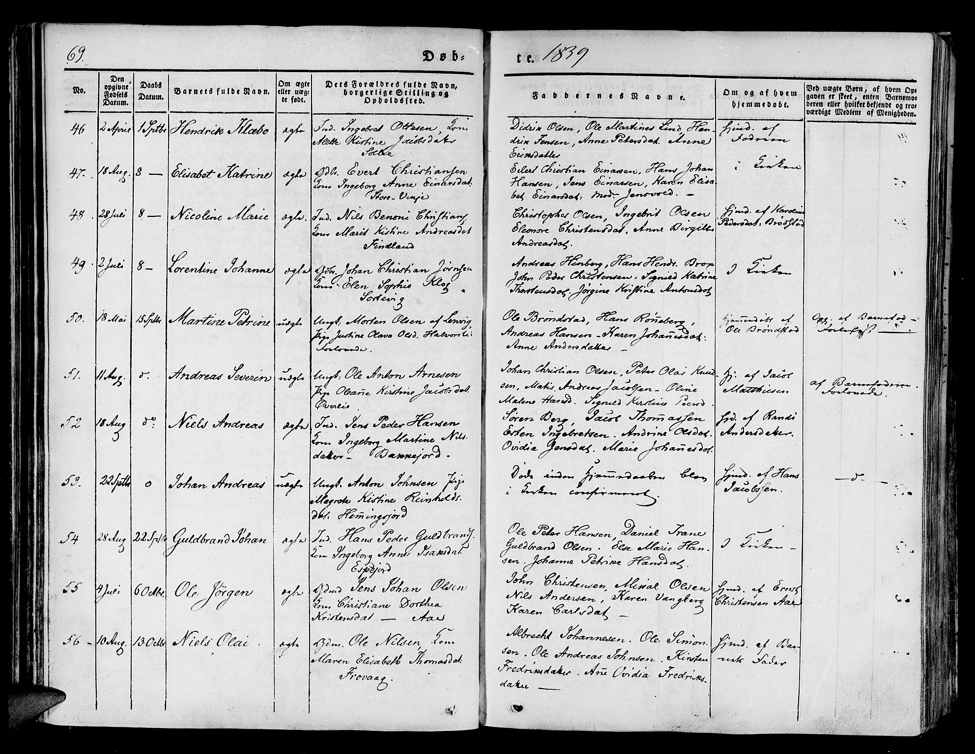 Tranøy sokneprestkontor, AV/SATØ-S-1313/I/Ia/Iaa/L0005kirke: Parish register (official) no. 5, 1829-1844, p. 69