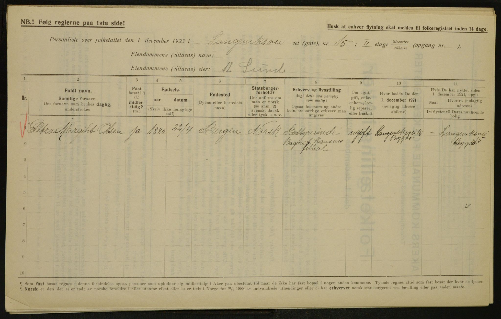 , Municipal Census 1923 for Aker, 1923, p. 3372