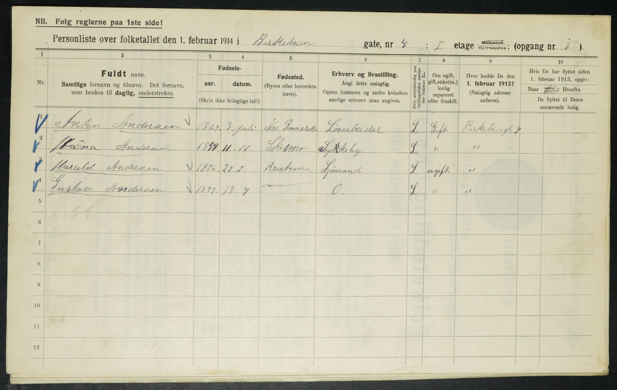 OBA, Municipal Census 1914 for Kristiania, 1914, p. 4924