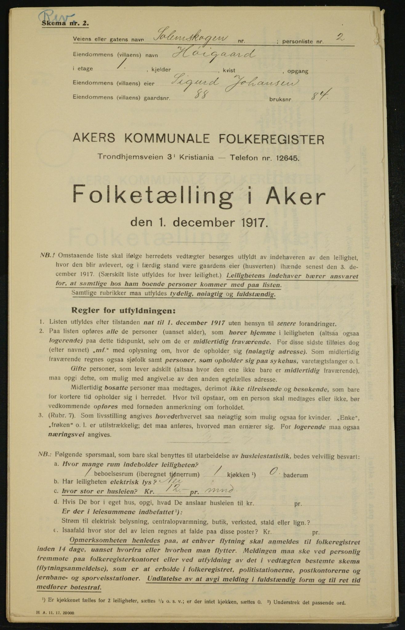 OBA, Municipal Census 1917 for Aker, 1917, p. 14003