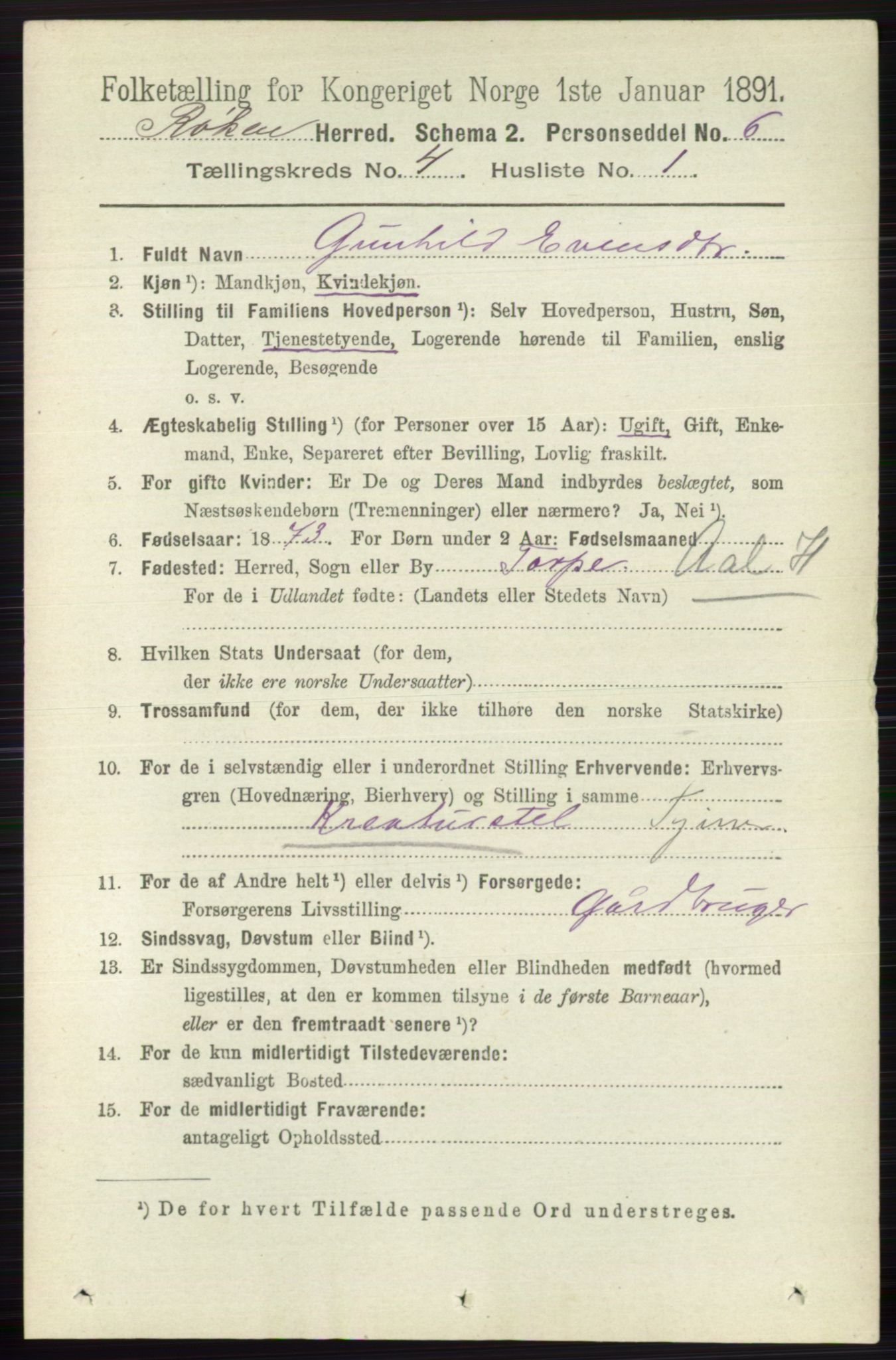 RA, 1891 census for 0627 Røyken, 1891, p. 1862