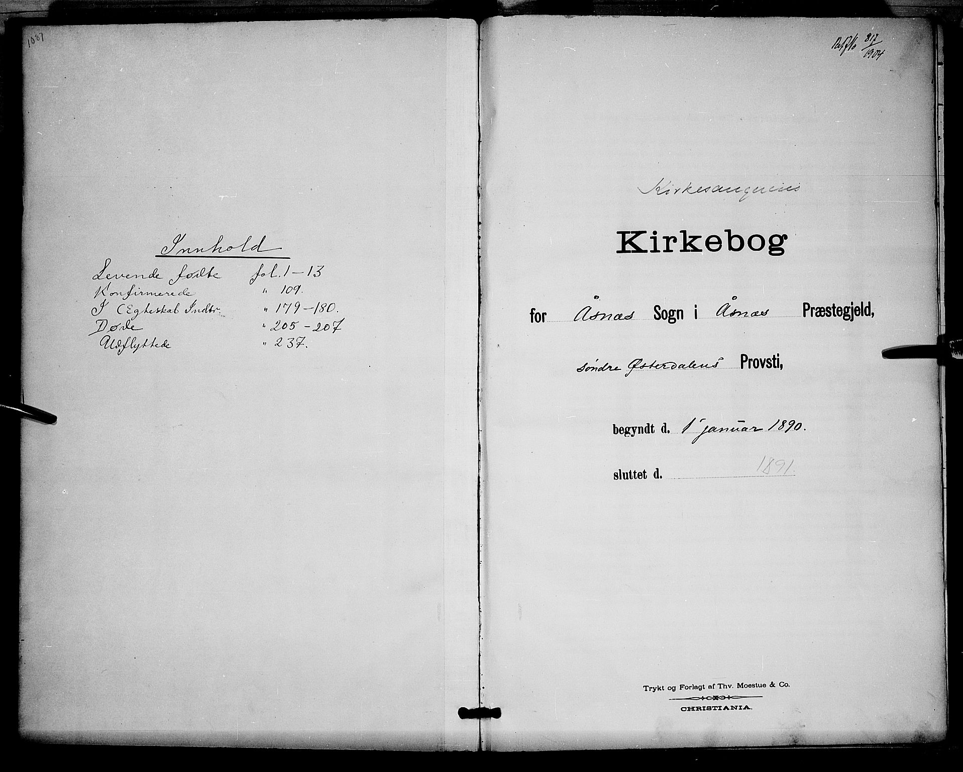 Åsnes prestekontor, SAH/PREST-042/H/Ha/Hab/L0001: Parish register (copy) no. 1, 1890-1891
