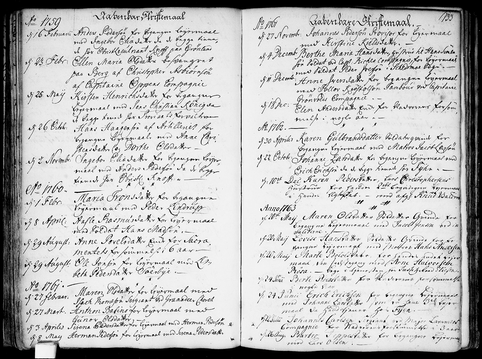 Garnisonsmenigheten Kirkebøker, SAO/A-10846/F/Fa/L0002: Parish register (official) no. 2, 1757-1776, p. 133