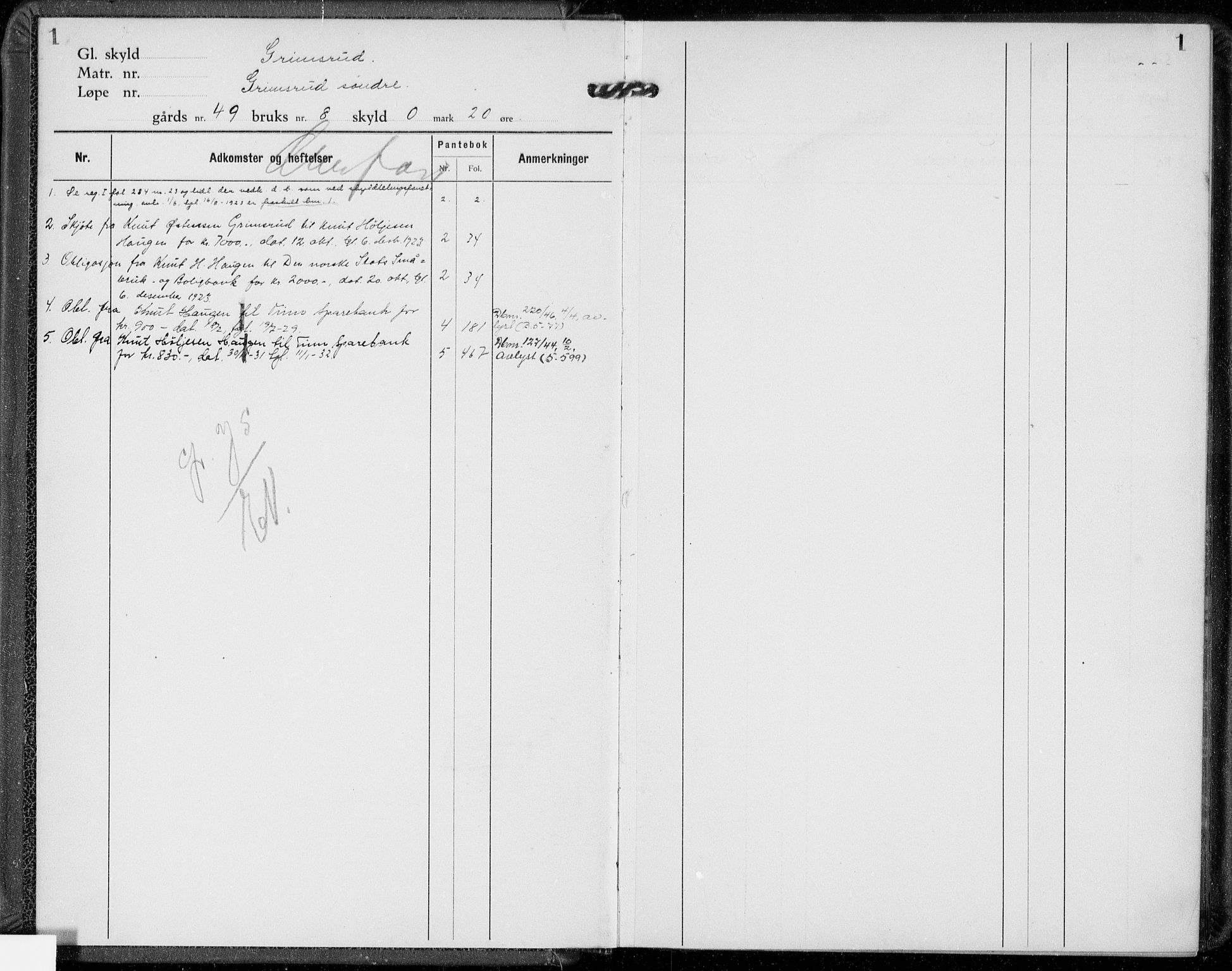 Øvre Telemark østfjelske sorenskriveri, SAKO/A-213/G/Gb/Gbd/L0002: Mortgage register no. IV 2, p. 1