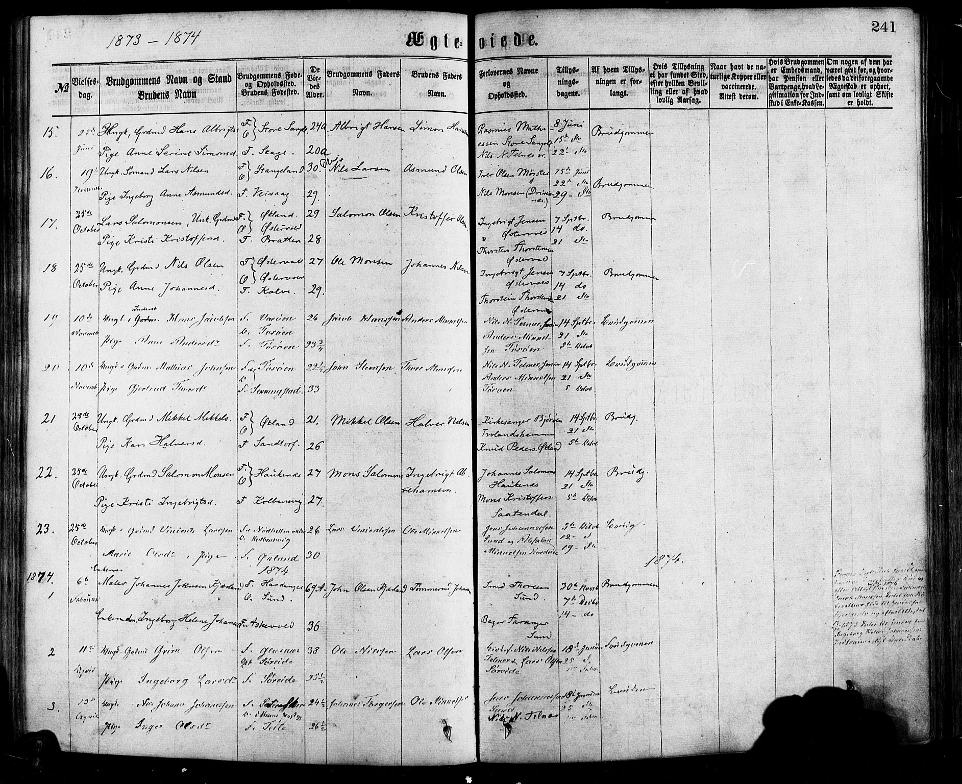 Sund sokneprestembete, AV/SAB-A-99930: Parish register (official) no. A 15, 1867-1881, p. 241