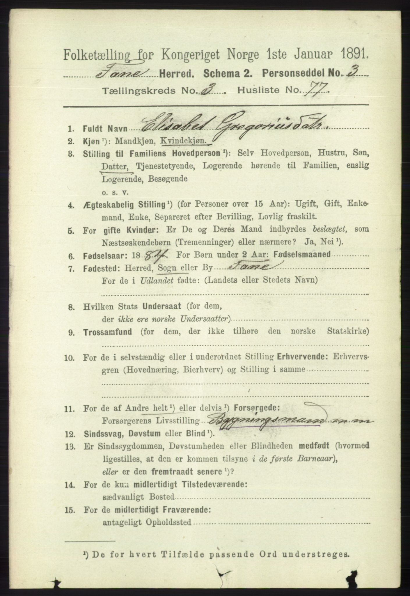 RA, 1891 census for 1249 Fana, 1891, p. 1523