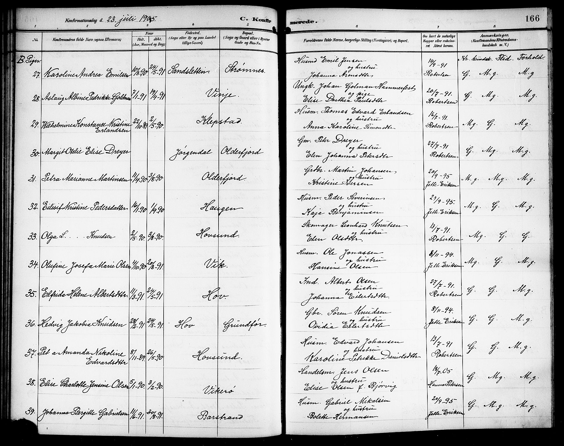 Ministerialprotokoller, klokkerbøker og fødselsregistre - Nordland, AV/SAT-A-1459/876/L1105: Parish register (copy) no. 876C04, 1896-1914, p. 166