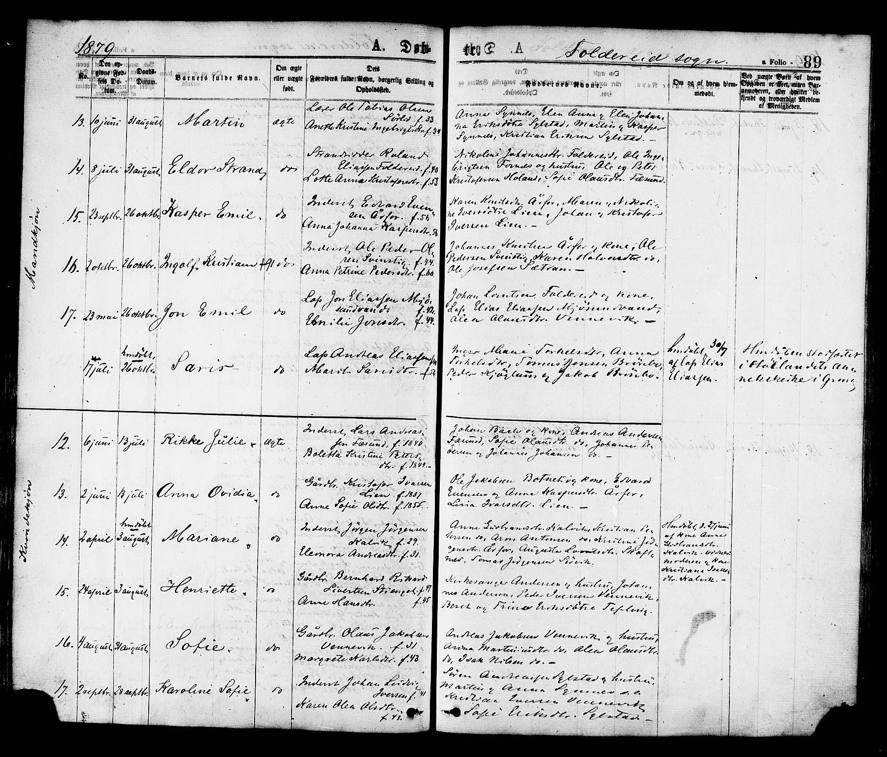 Ministerialprotokoller, klokkerbøker og fødselsregistre - Nord-Trøndelag, AV/SAT-A-1458/780/L0642: Parish register (official) no. 780A07 /2, 1878-1885, p. 89