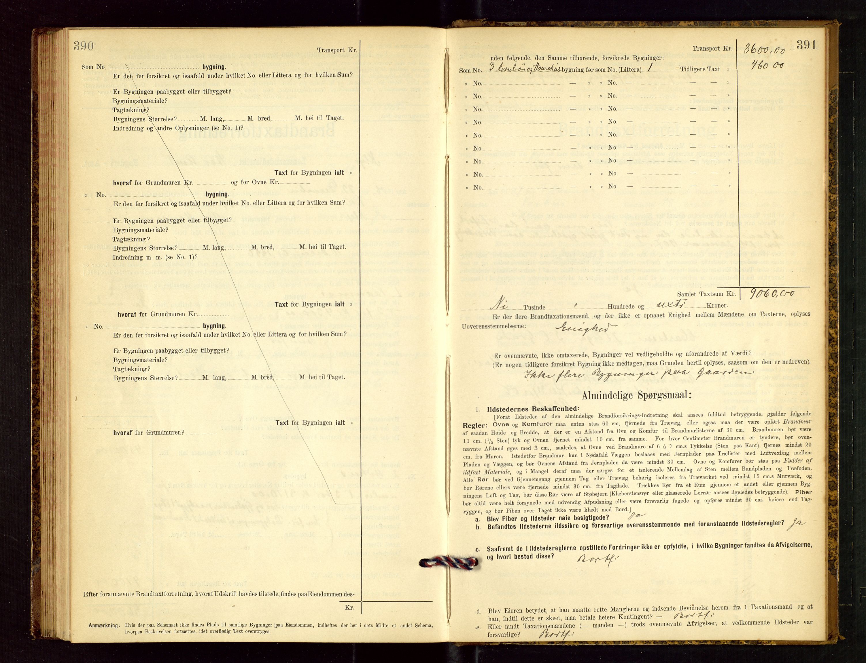 Klepp lensmannskontor, SAST/A-100163/Goc/L0003: "Brandtaxationsprotokol" m/register, 1902-1907, p. 390-391