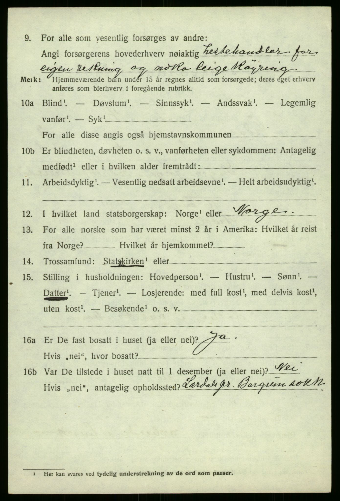 SAB, 1920 census for Årdal, 1920, p. 872