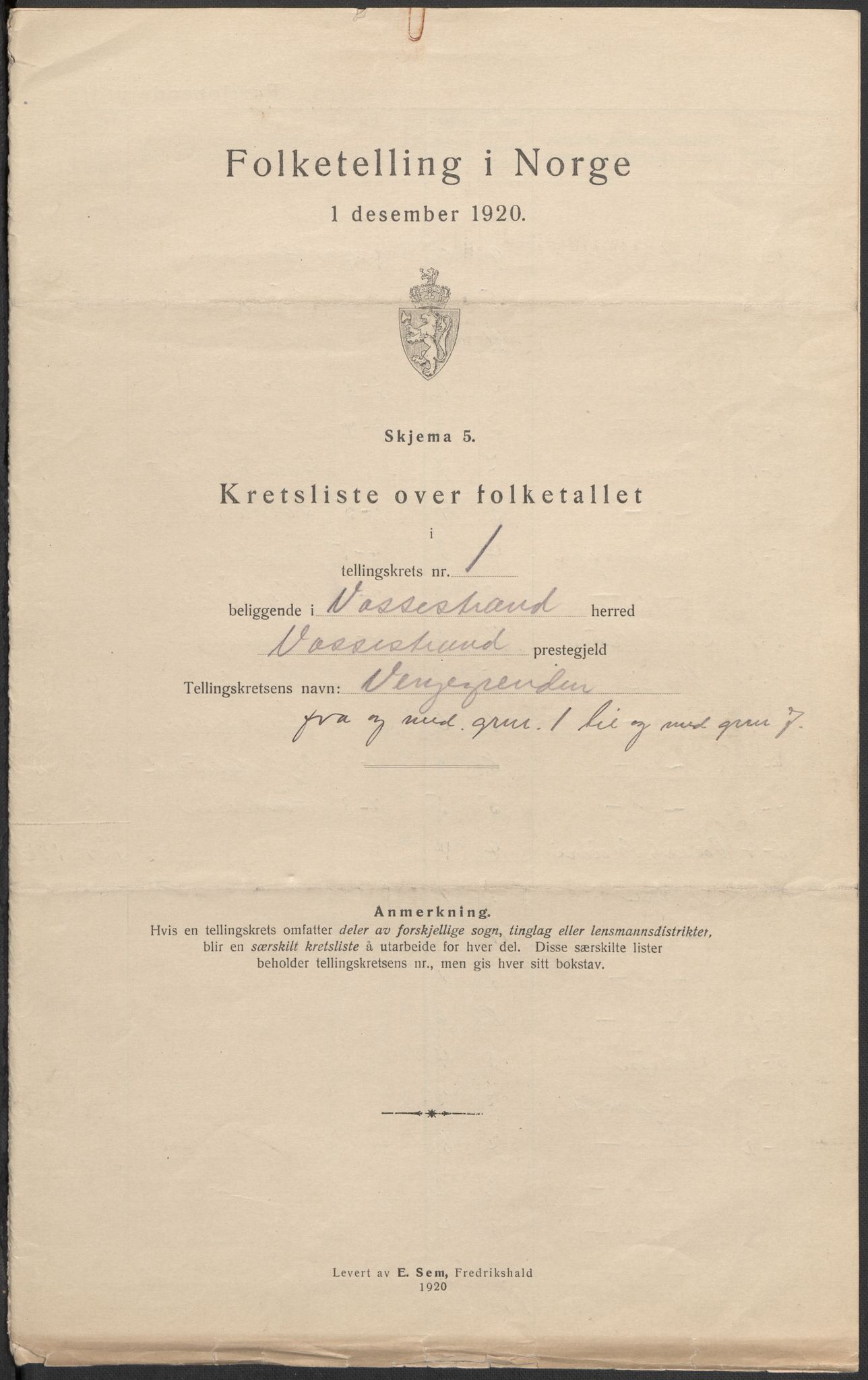 SAB, 1920 census for Vossestrand, 1920, p. 5