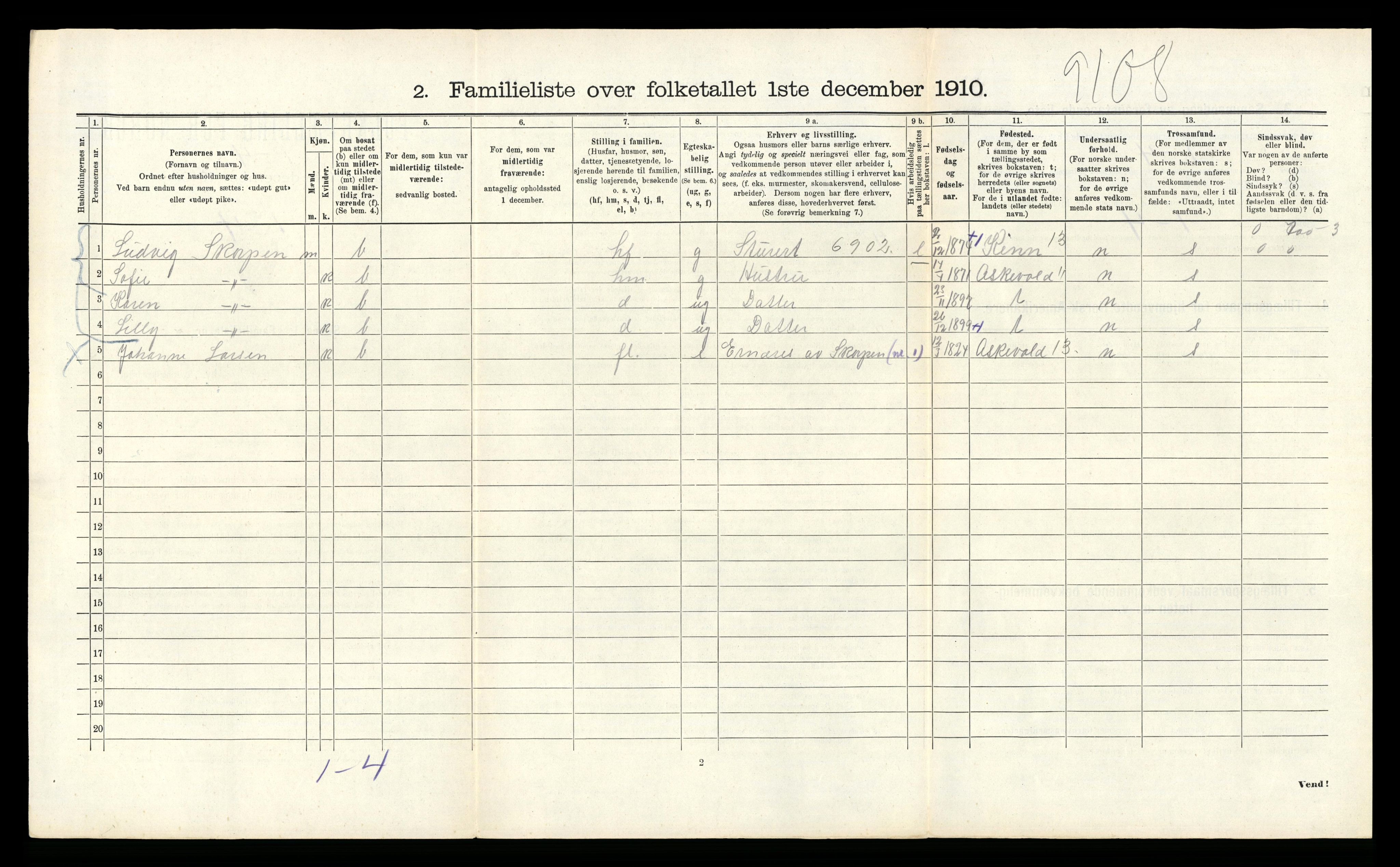 RA, 1910 census for Bergen, 1910, p. 10938