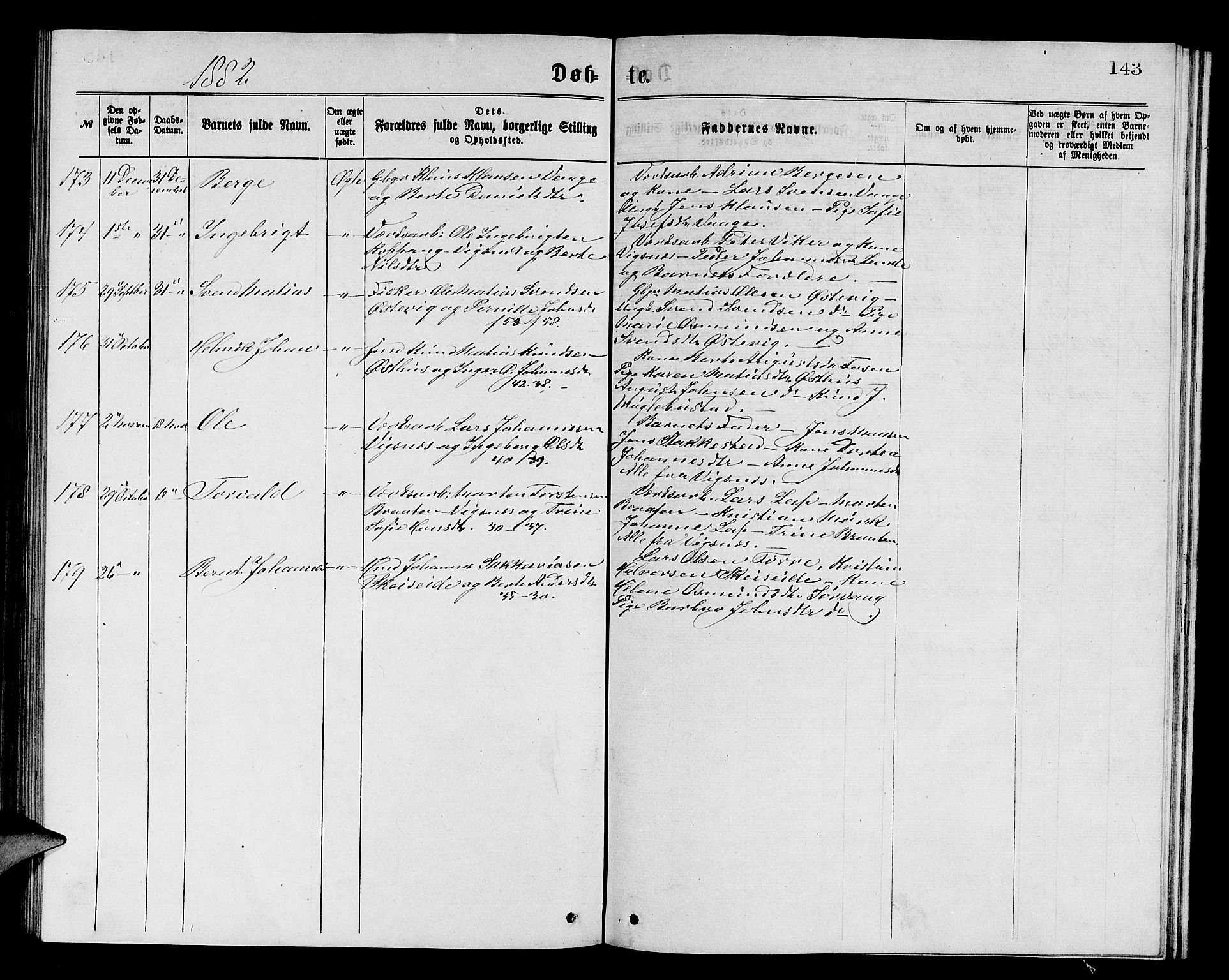 Avaldsnes sokneprestkontor, SAST/A -101851/H/Ha/Hab/L0005: Parish register (copy) no. B 5, 1871-1885, p. 143