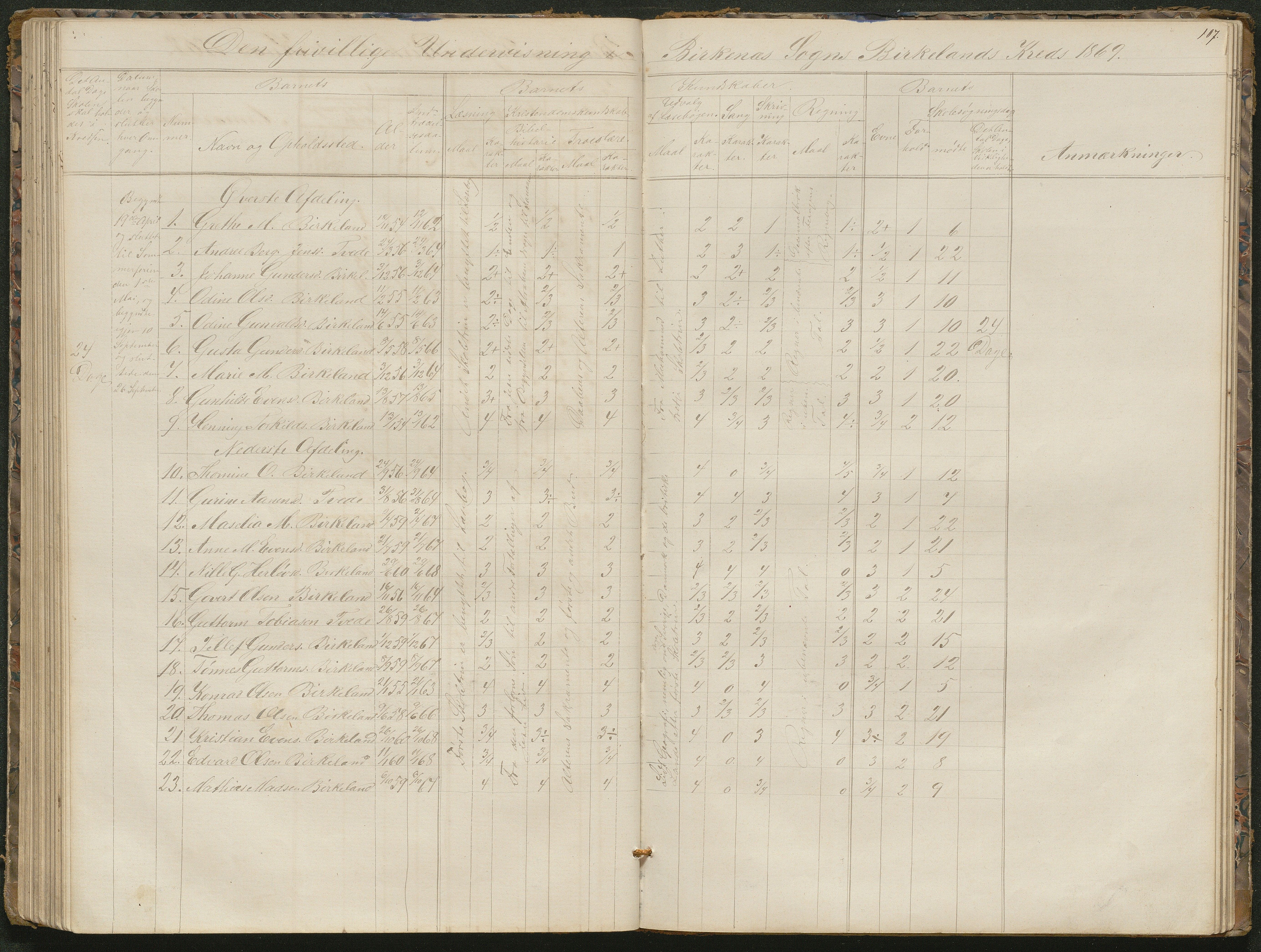 Birkenes kommune, Birkenes krets/Birkeland folkeskole frem til 1991, AAKS/KA0928-550a_91/F02/L0001: Skoleprotokoll, 1862-1896, p. 107