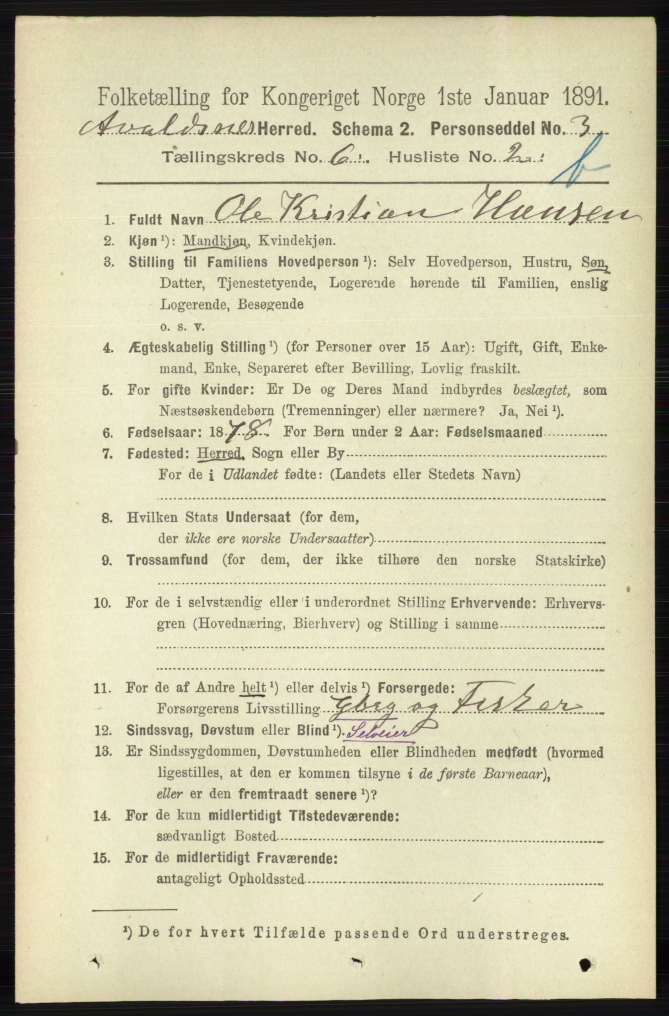 RA, 1891 census for 1147 Avaldsnes, 1891, p. 3241