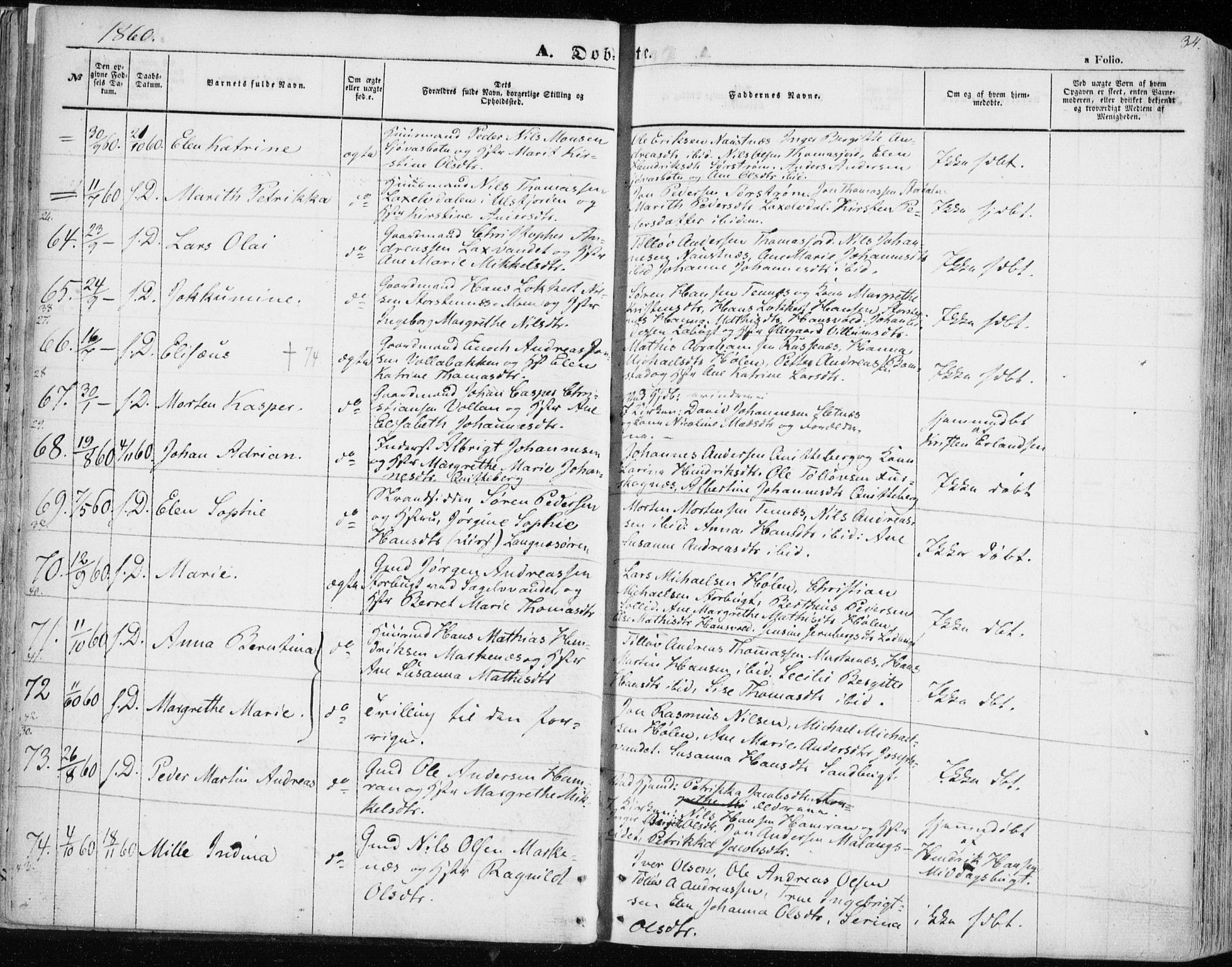 Balsfjord sokneprestembete, AV/SATØ-S-1303/G/Gaa/L0003kirke: Parish register (official) no. 3, 1856-1870, p. 34