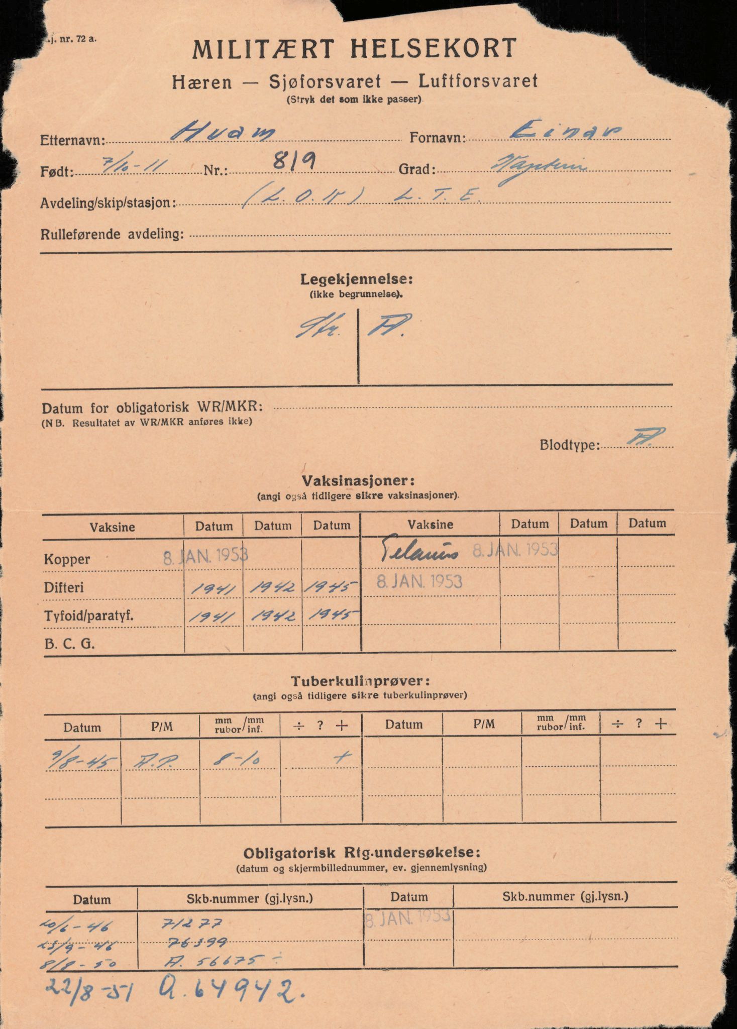 Forsvaret, Rygge hovedflystasjon, AV/RA-RAFA-2298/P/Pd/L0023: Astrup, Hans Rasmus - Hvam, Hans Einar - f. 1911, 1911, p. 470