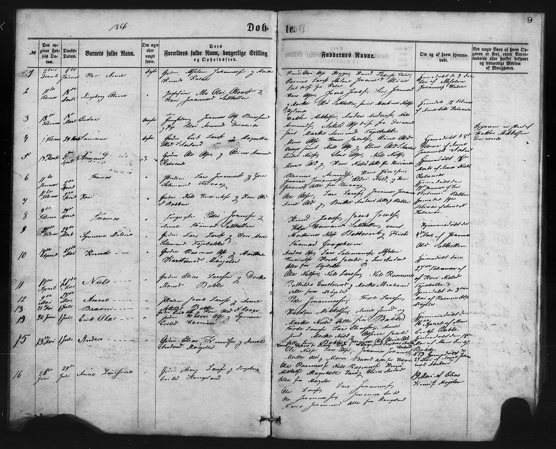 Austevoll Sokneprestembete, SAB/A-74201/H/Hab: Parish register (copy) no. B 2, 1865-1878, p. 9