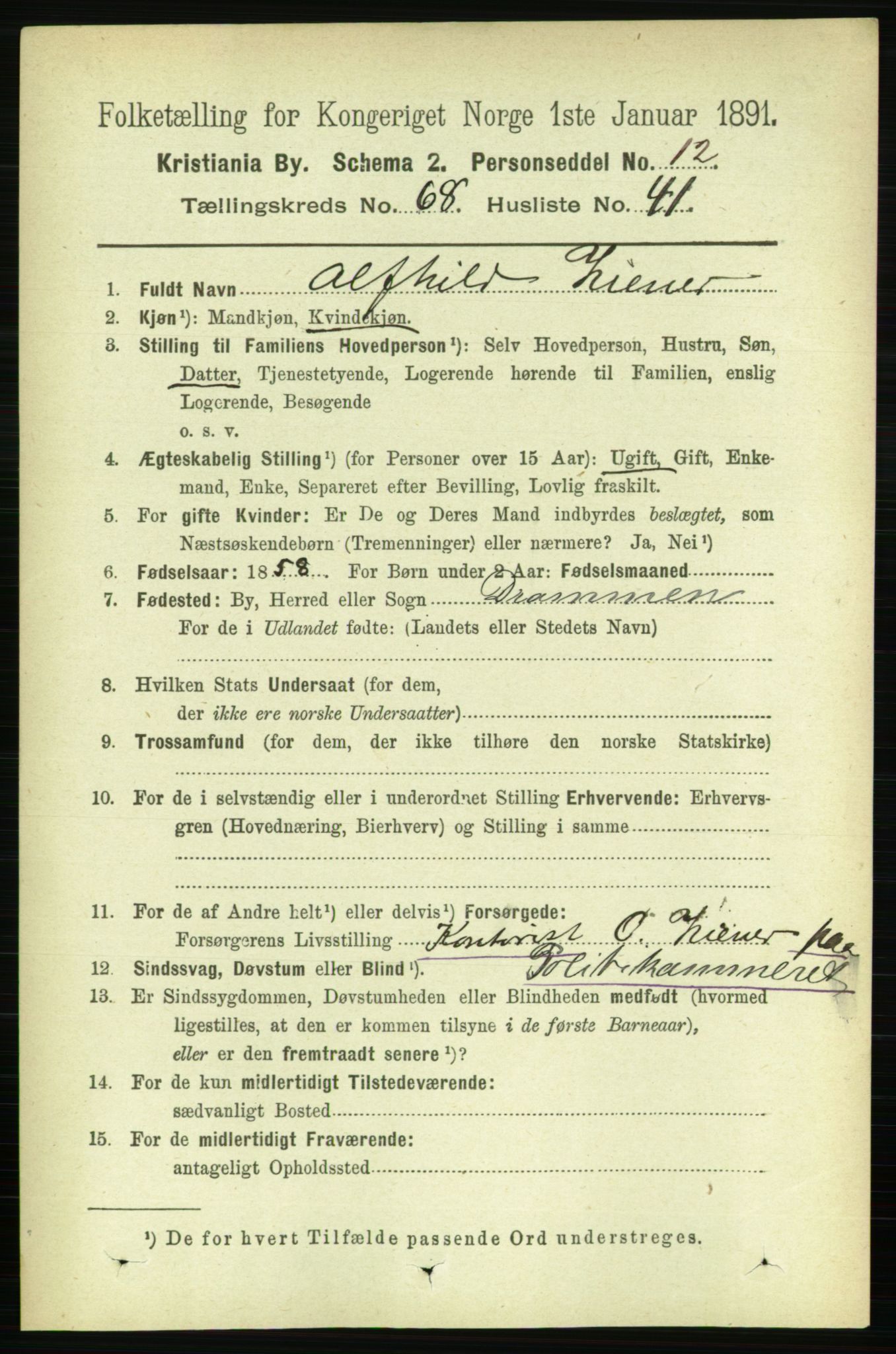 RA, 1891 census for 0301 Kristiania, 1891, p. 37970