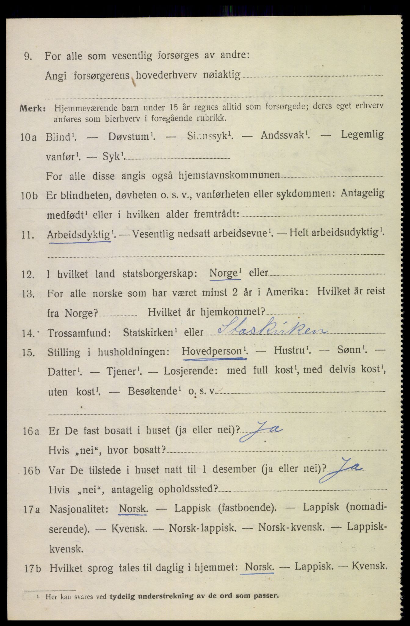 SAT, 1920 census for Sortland, 1920, p. 7125